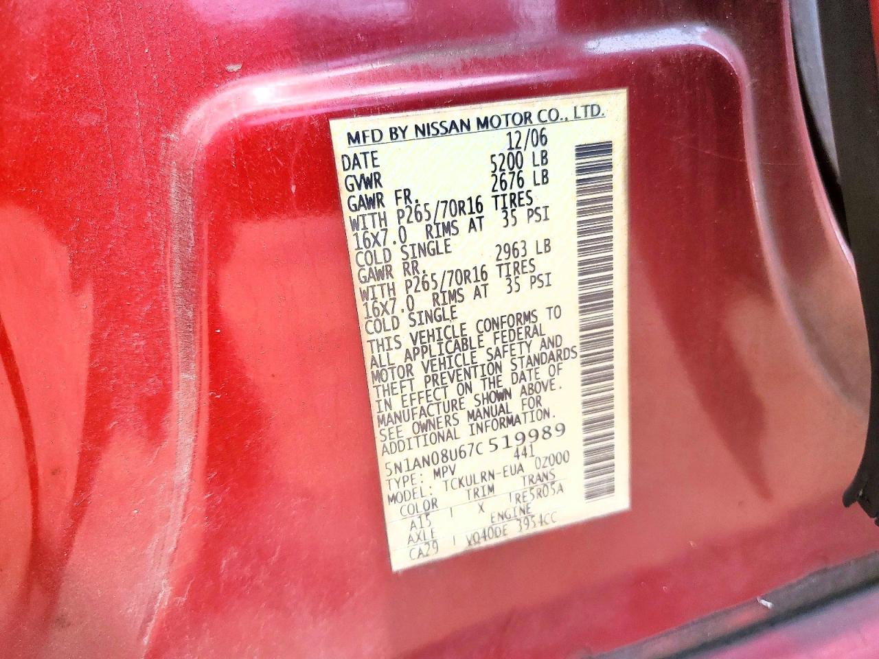 2007 Nissan Xterra X Maroon vin: 5N1AN08U67C519989