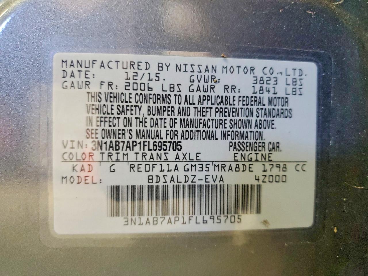 2015 Nissan Sentra Sv Gray vin: 3N1AB7AP1FL695705
