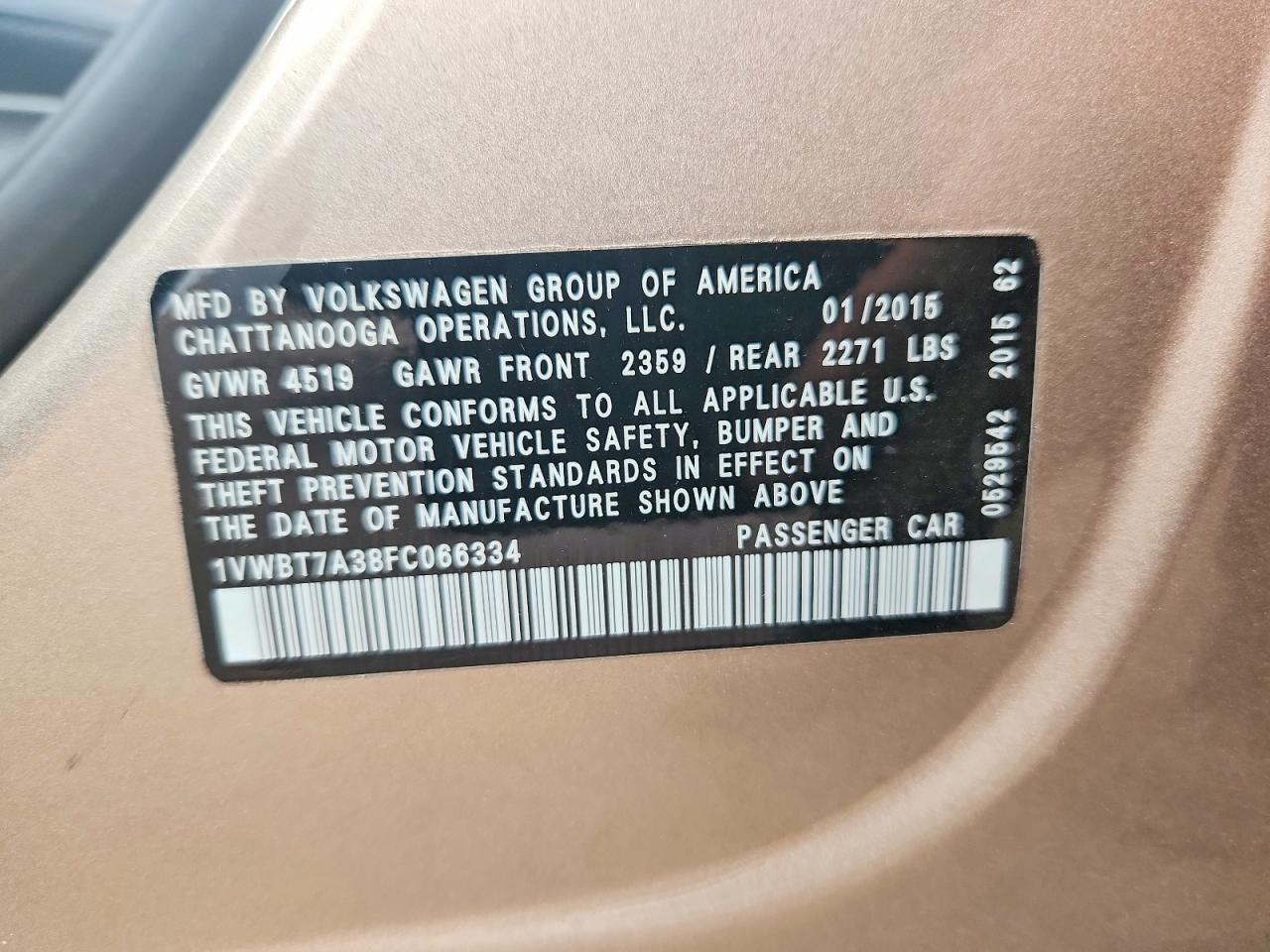 2015 Volkswagen Passat Se Beige vin: 1VWBT7A38FC066334