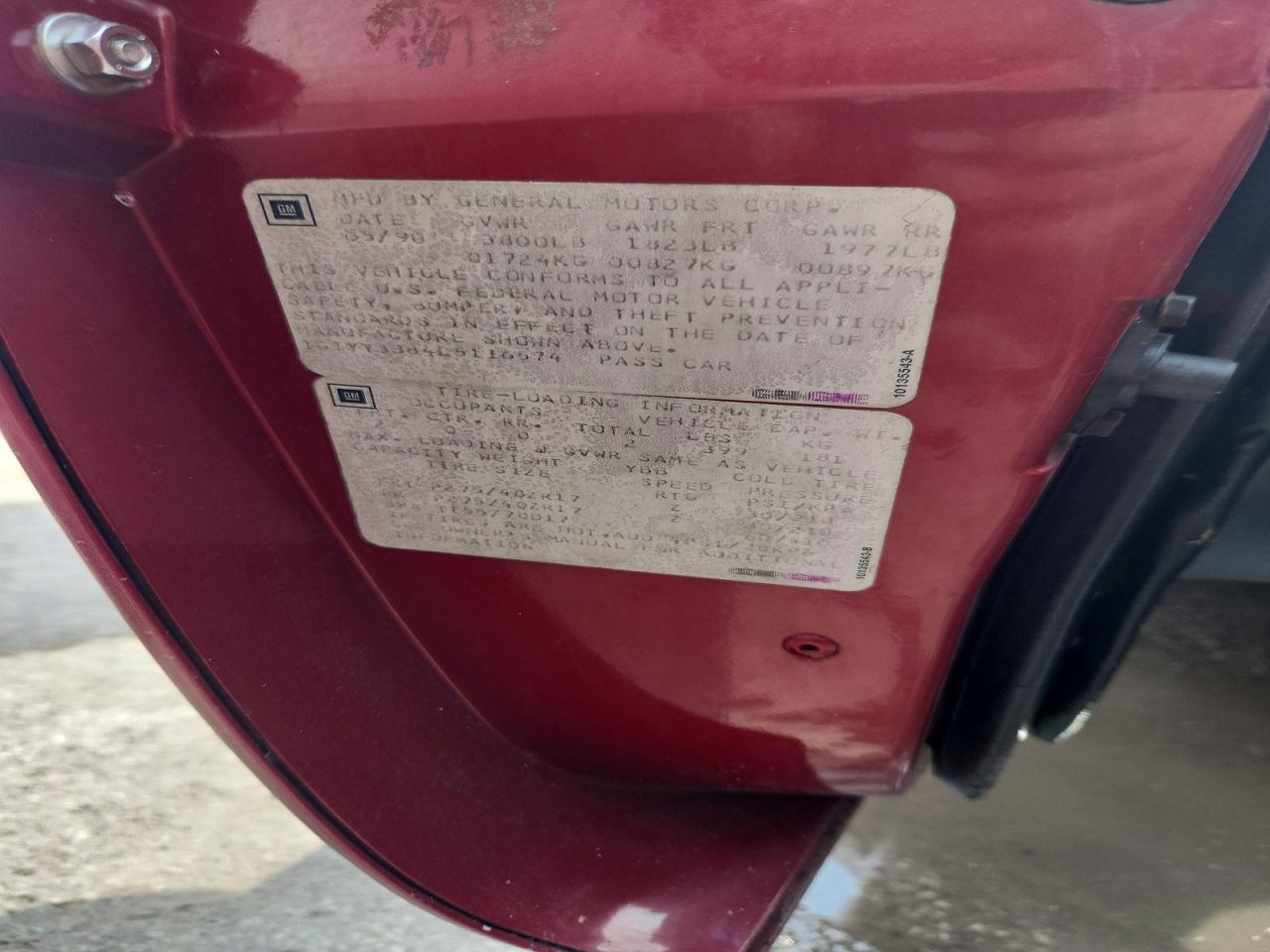 1990 Chevrolet Corvette Red vin: 1G1YY3384L5116574