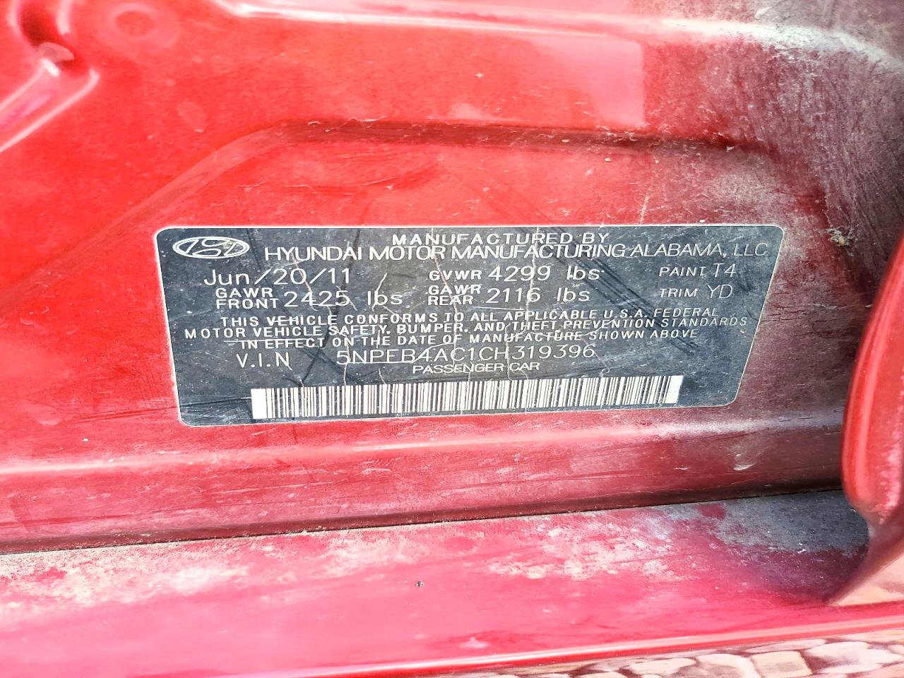 2012 Hyundai Sonata Gls Red vin: 5NPEB4AC1CH319396