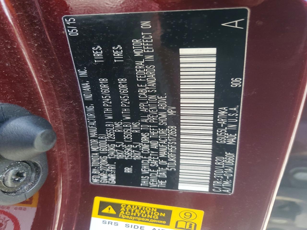 2015 Toyota Highlander Xle Maroon vin: 5TDJKRFH5FS172658