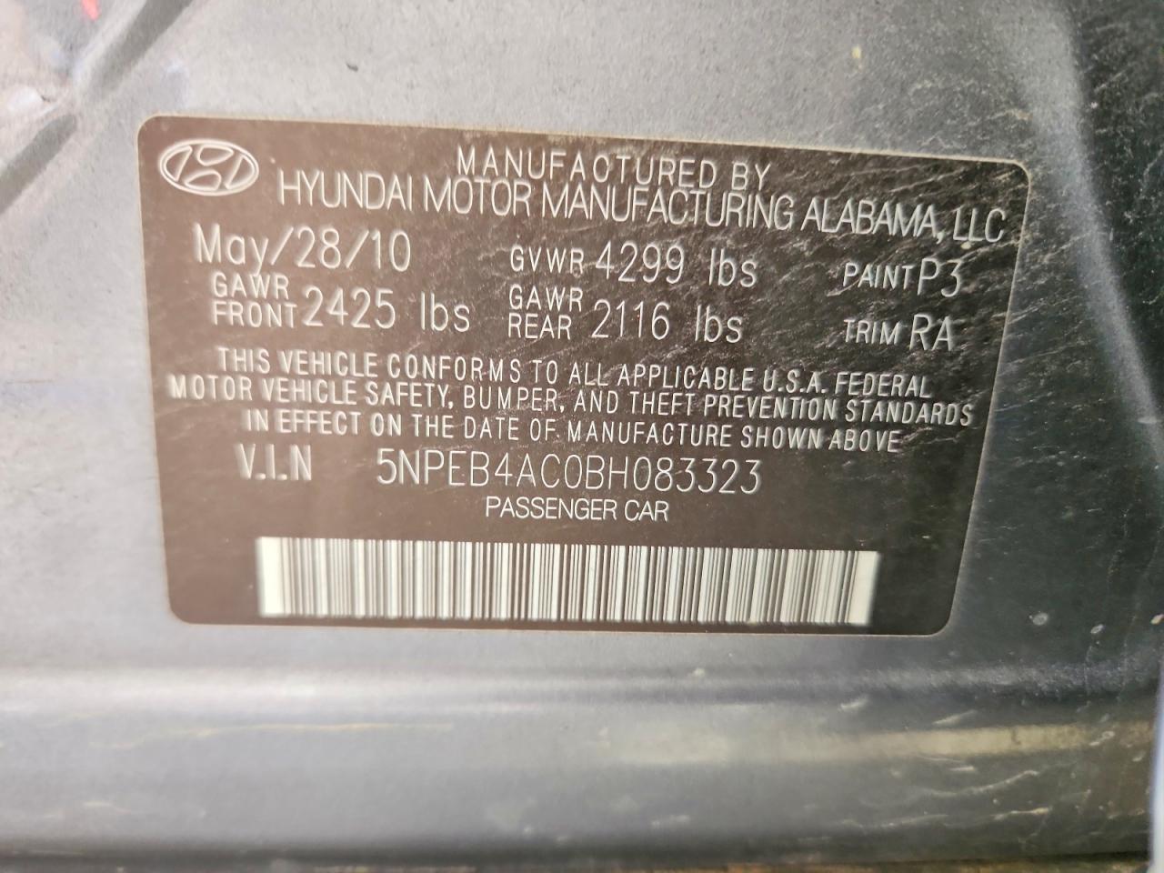 2011 Hyundai Sonata Gls Blue vin: 5NPEB4AC0BH083323