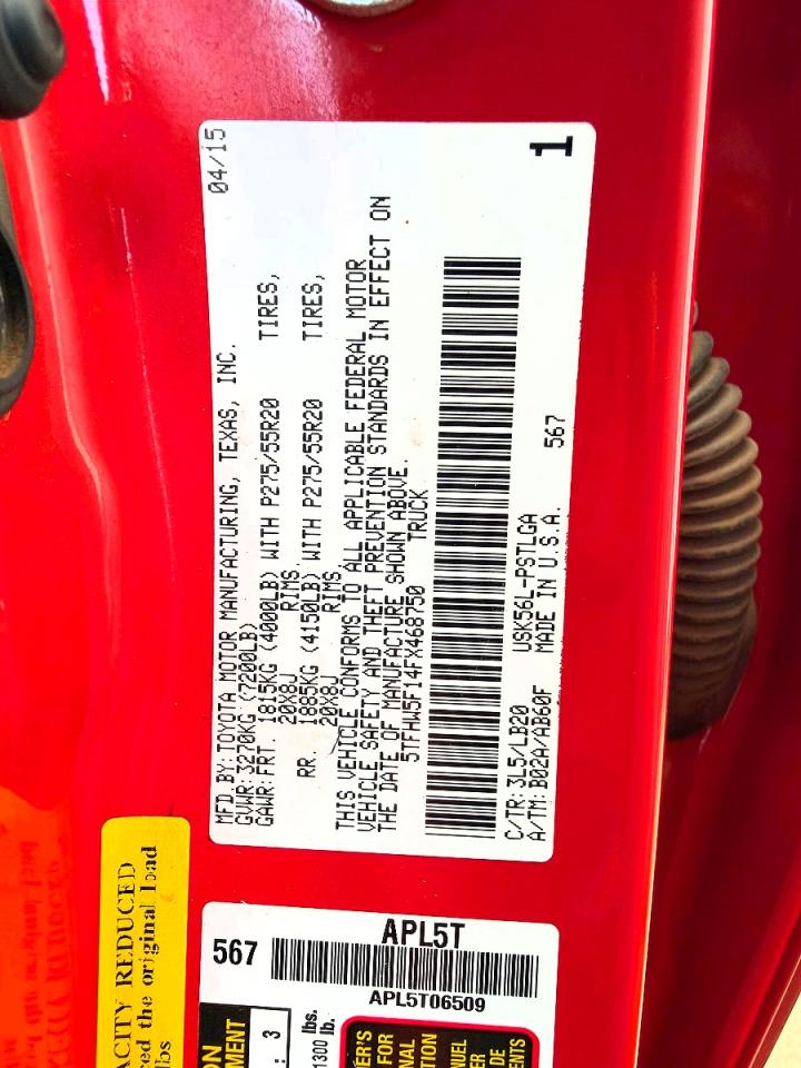2015 Toyota Tundra Crewmax Limited Red vin: 5TFHW5F14FX468750