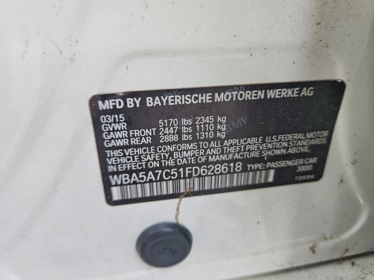 2015 Bmw 528 Xi White vin: WBA5A7C51FD628618