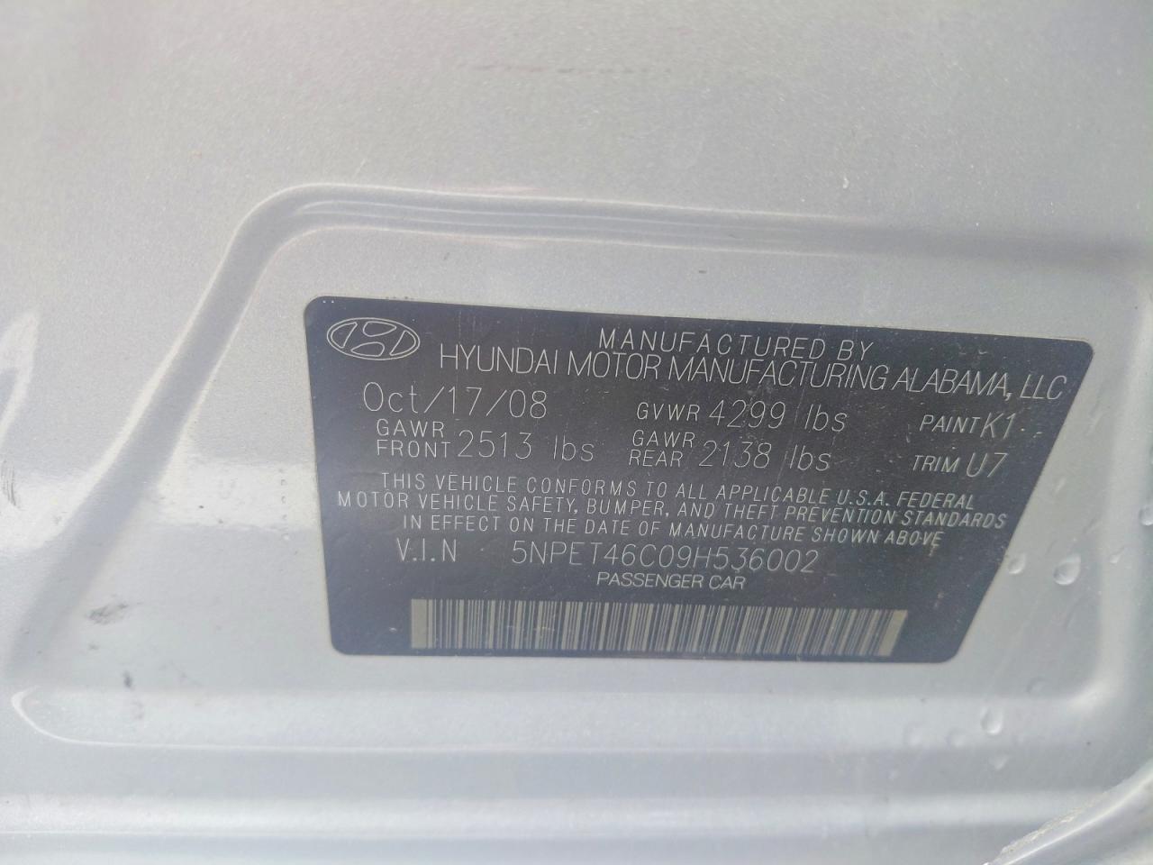 2009 Hyundai Sonata Gls Silver vin: 5NPET46C09H536002