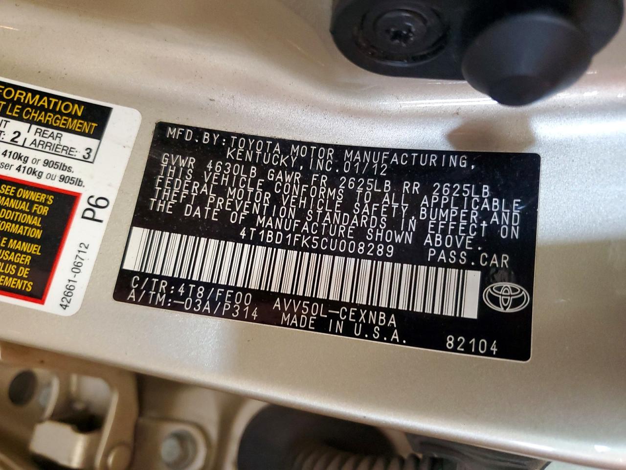 2012 Toyota Camry Hybrid Le Gold vin: 4T1BD1FK5CU008289