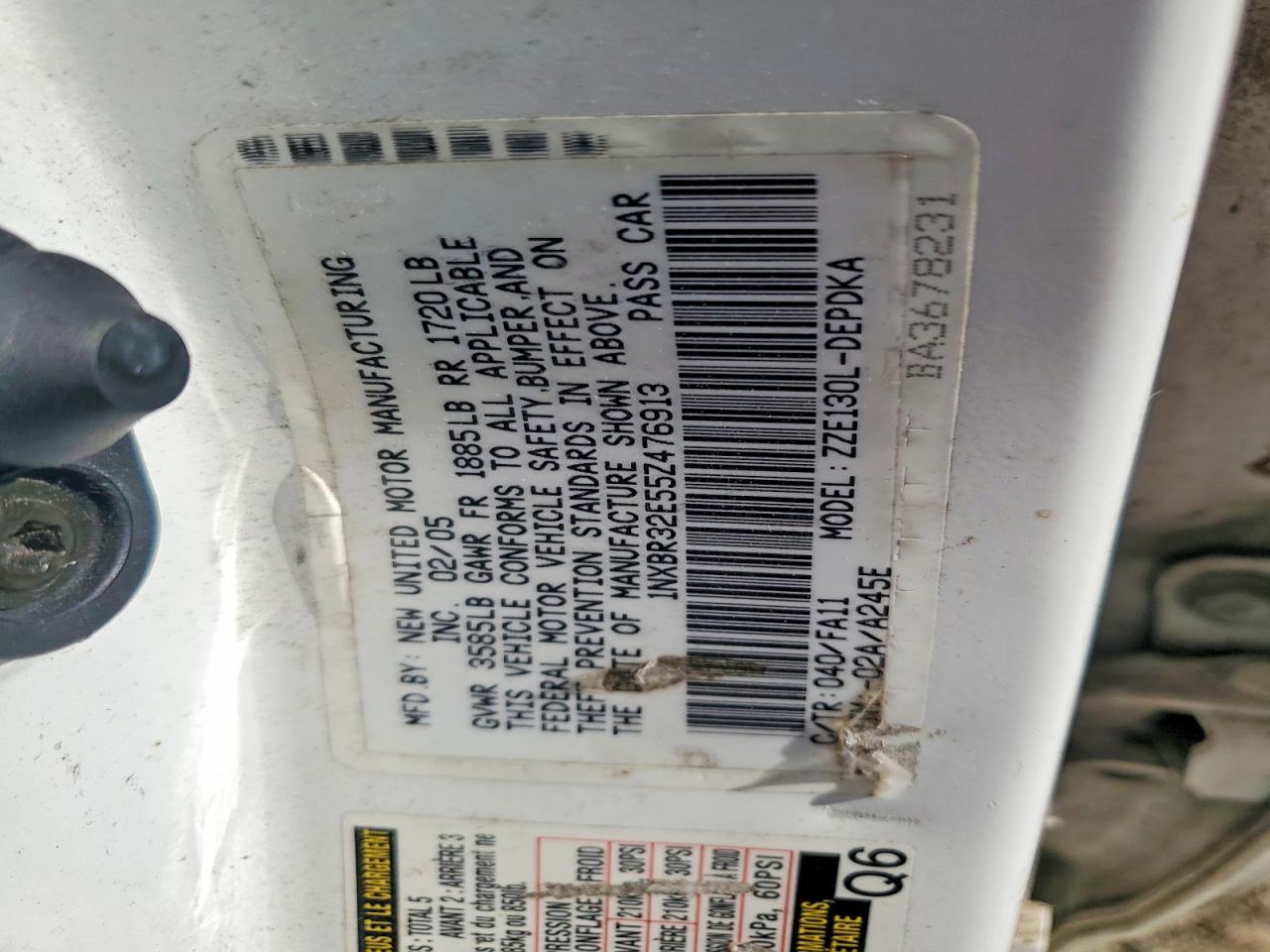 2005 Toyota Corolla Ce White vin: 1NXBR32E55Z476913