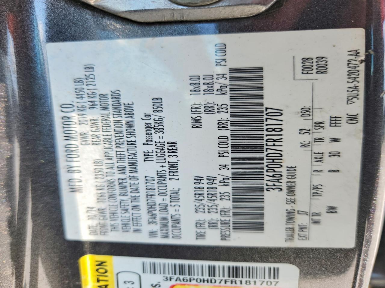 2015 Ford Fusion Se Gray vin: 3FA6P0HD7FR181707