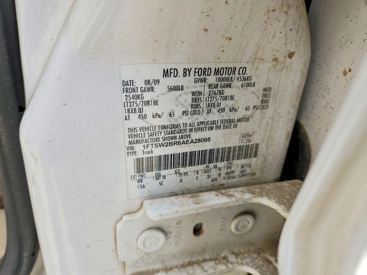 2010 Ford F250 Super Duty White vin: 1FTSW2BR6AEA28095
