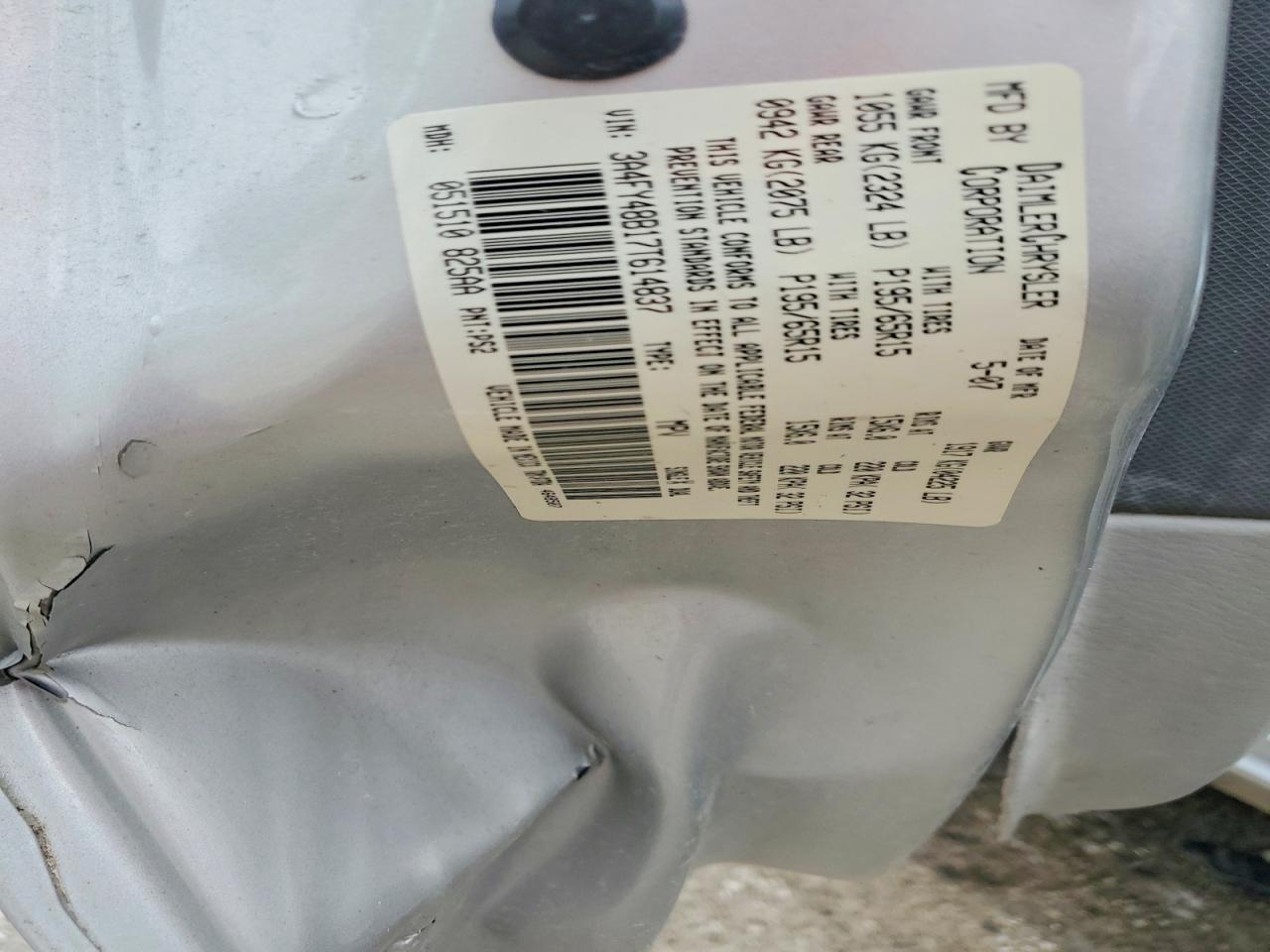 2007 Chrysler Pt Cruiser Silver vin: 3A4FY48B17T614837