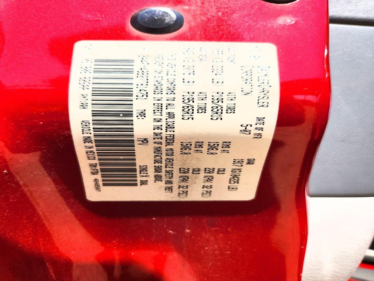 2007 Chrysler Pt Cruiser Red vin: 3A4FY48B27T614751