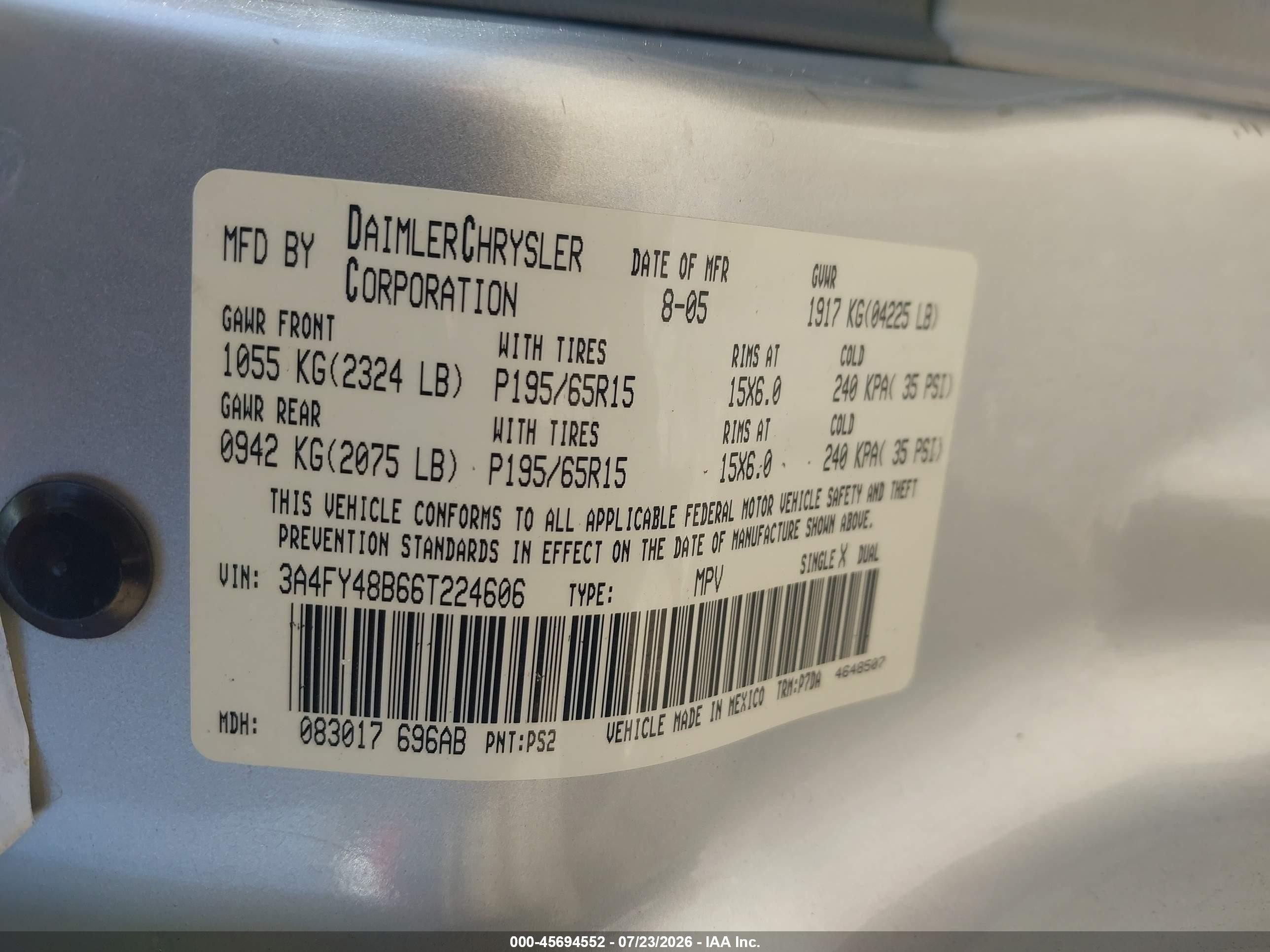 2006 Chrysler Pt Cruiser   Silver vin: 3A4FY48B66T224606