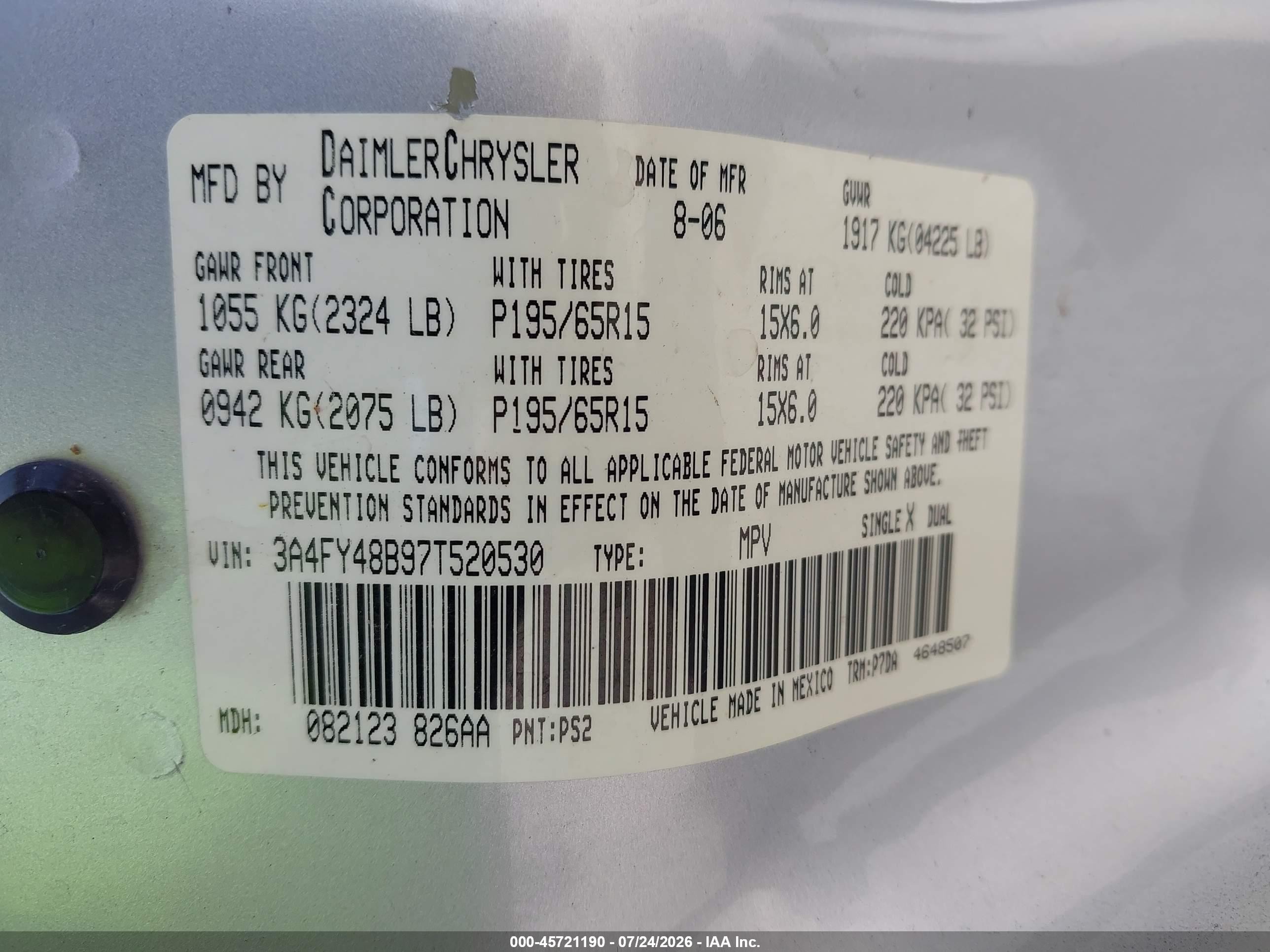 2007 Chrysler Pt Cruiser   Silver vin: 3A4FY48B97T520530