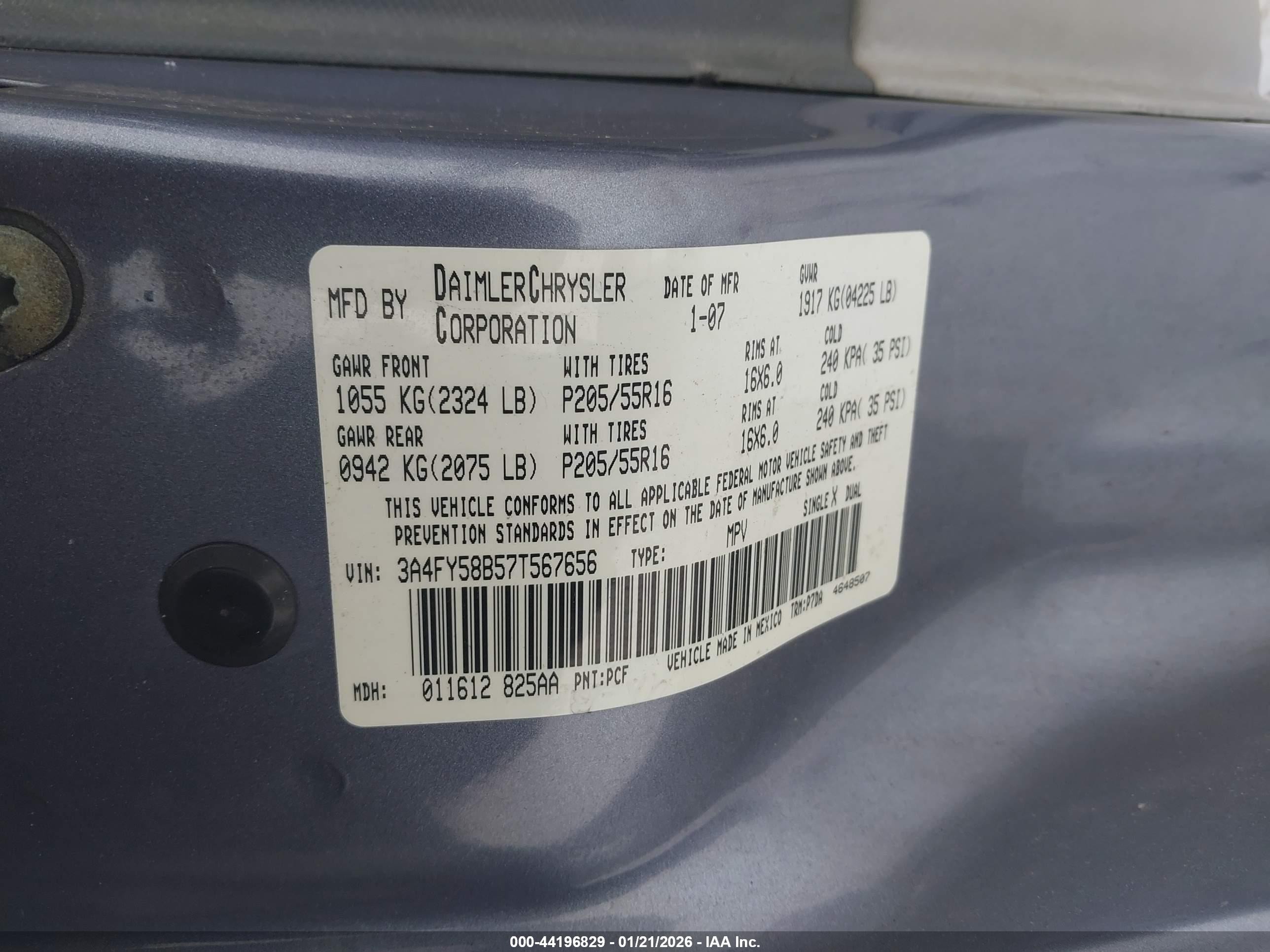 2007 Chrysler Pt Cruiser Touring Blue vin: 3A4FY58B57T567656