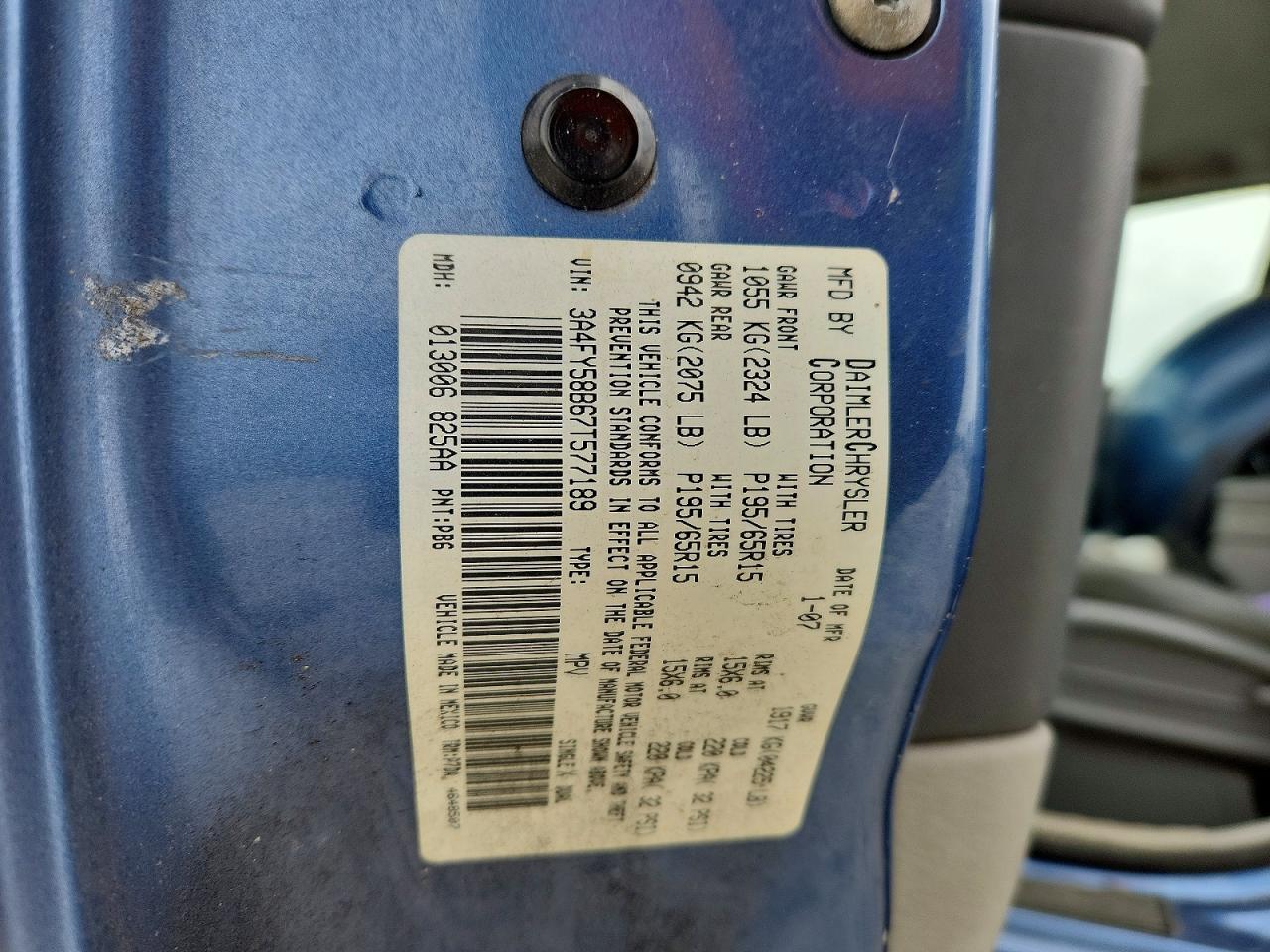 2007 Chrysler Pt Cruiser Touring Blue vin: 3A4FY58B67T577189