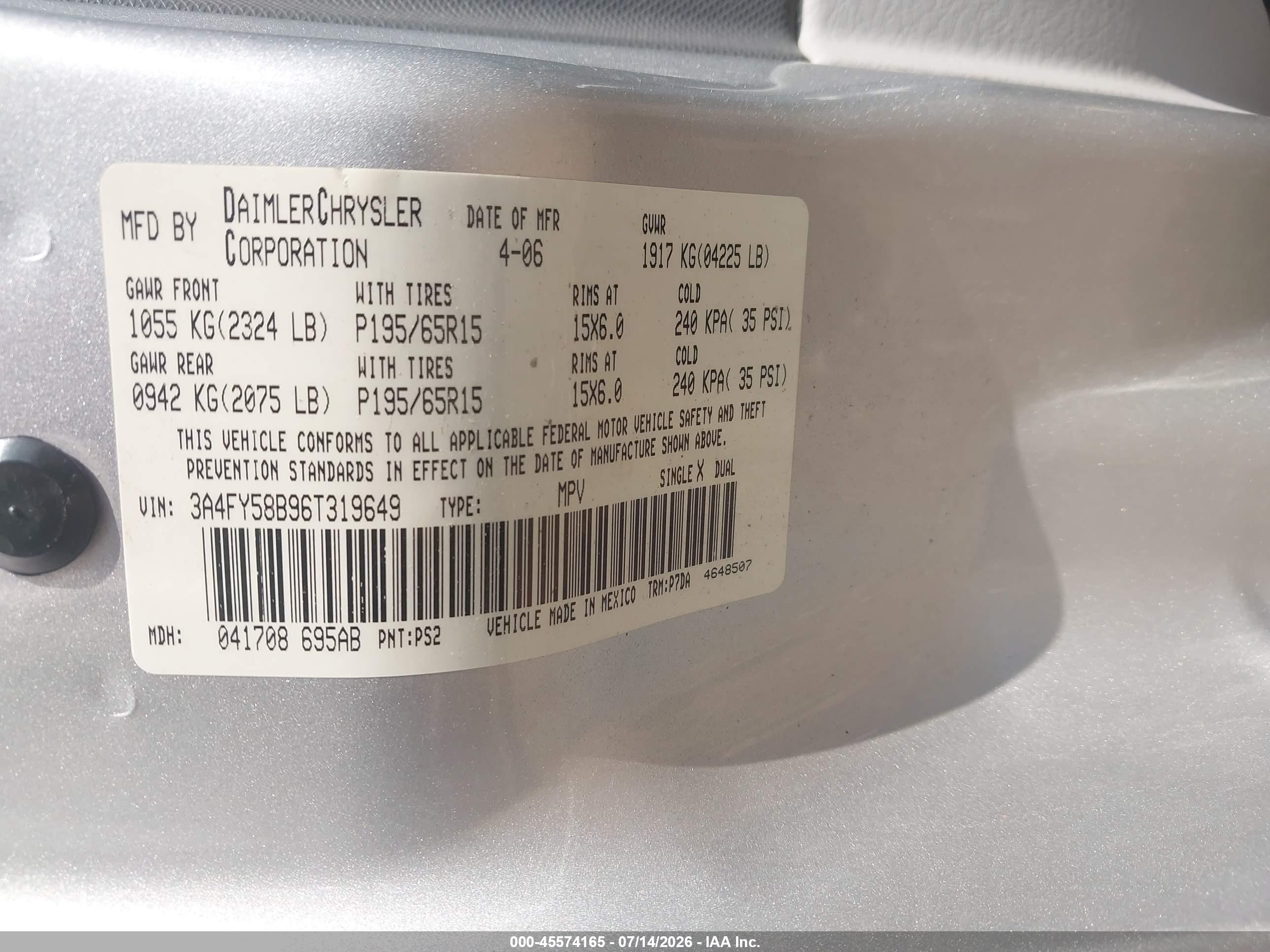 2006 Chrysler Pt Cruiser Touring Silver vin: 3A4FY58B96T319649