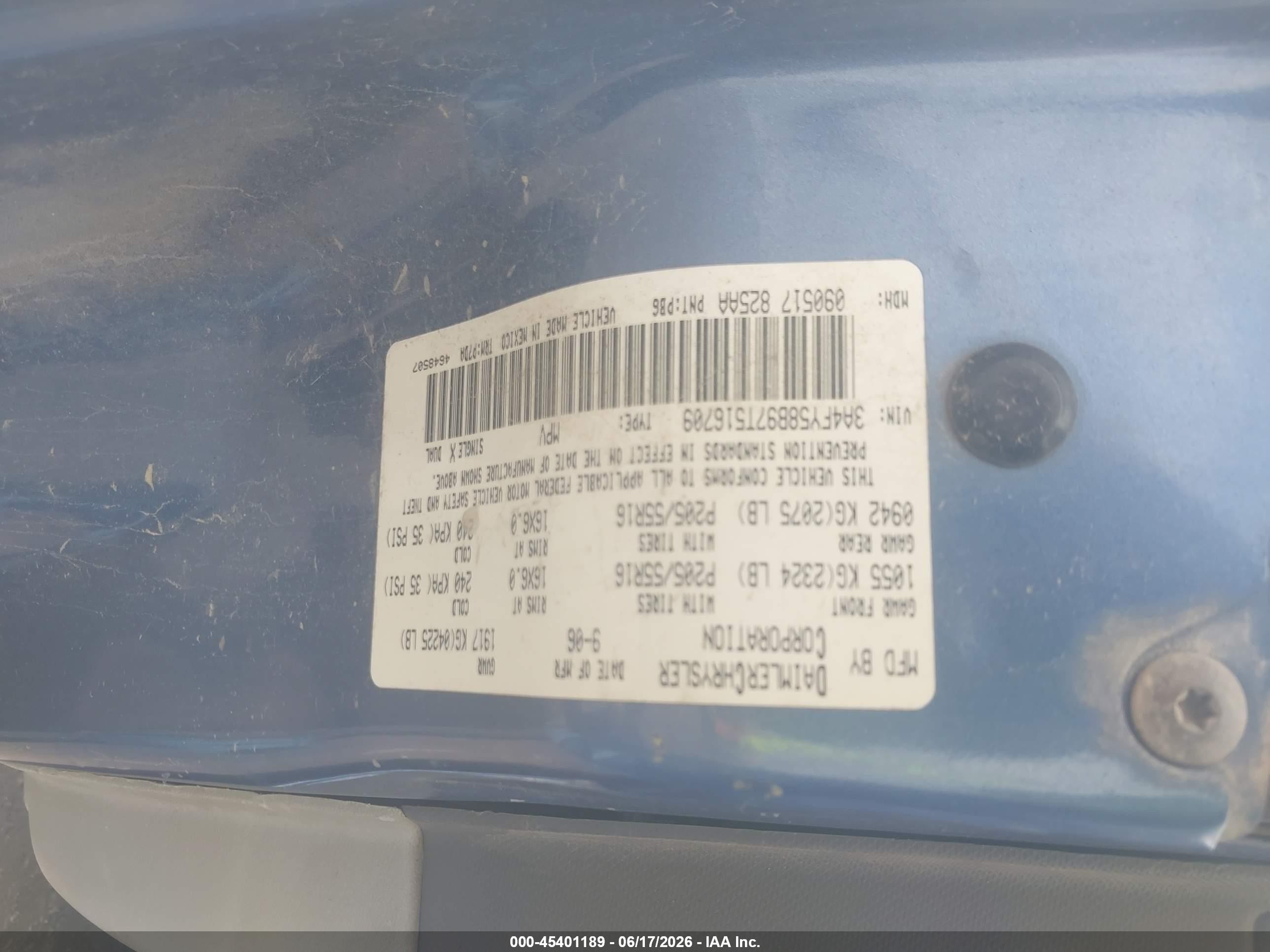2007 Chrysler Pt Cruiser Touring Blue vin: 3A4FY58B97T516709
