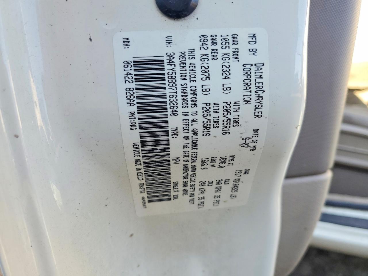 2007 Chrysler Pt Cruiser Touring White vin: 3A4FY58B97T632640