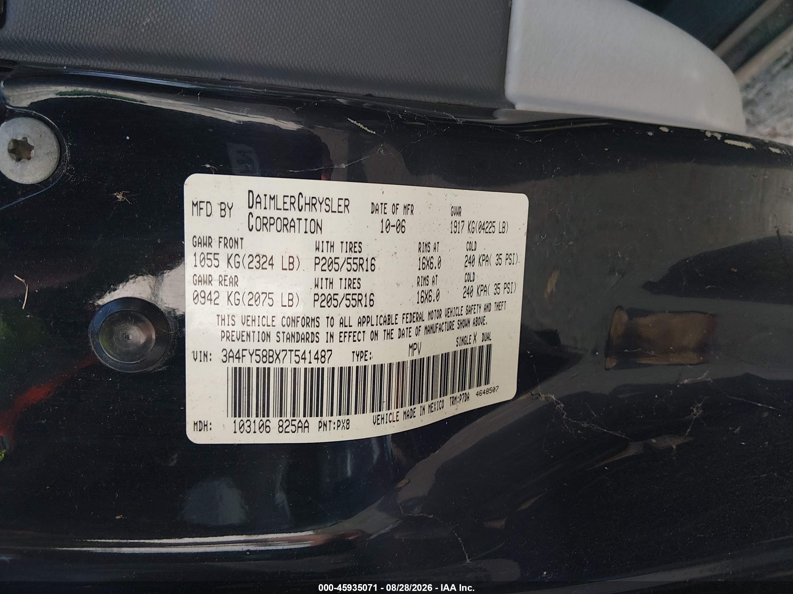 2007 Chrysler Pt Cruiser Touring Черный vin: 3A4FY58BX7T541487