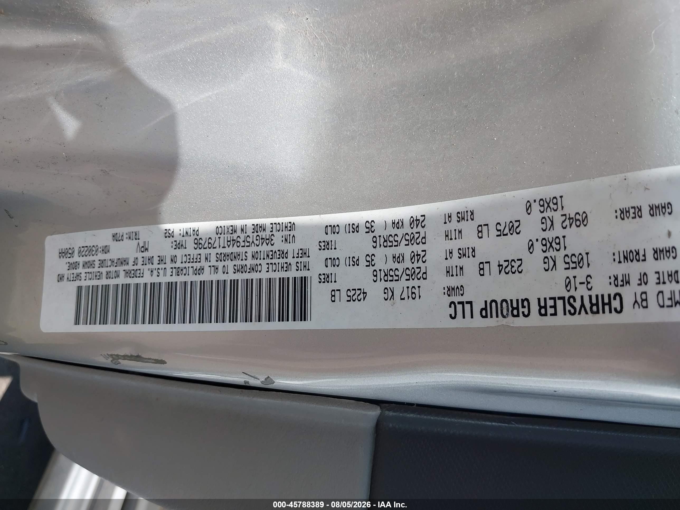 2010 Chrysler Pt Cruiser Classic Silver vin: 3A4GY5F94AT179796