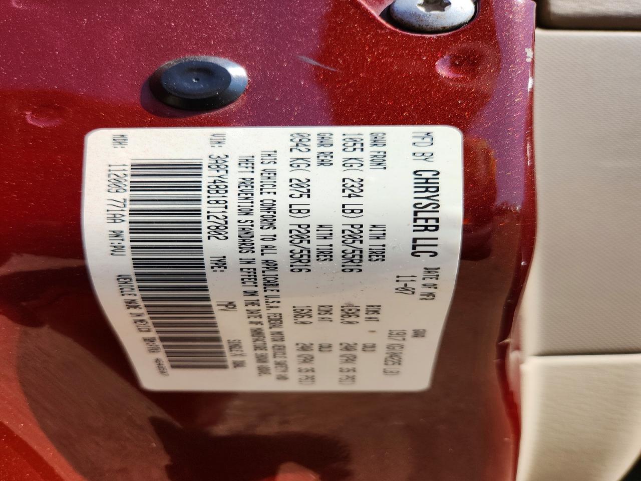 2008 Chrysler Pt Cruiser Burgundy vin: 3A8FY48B18T127802
