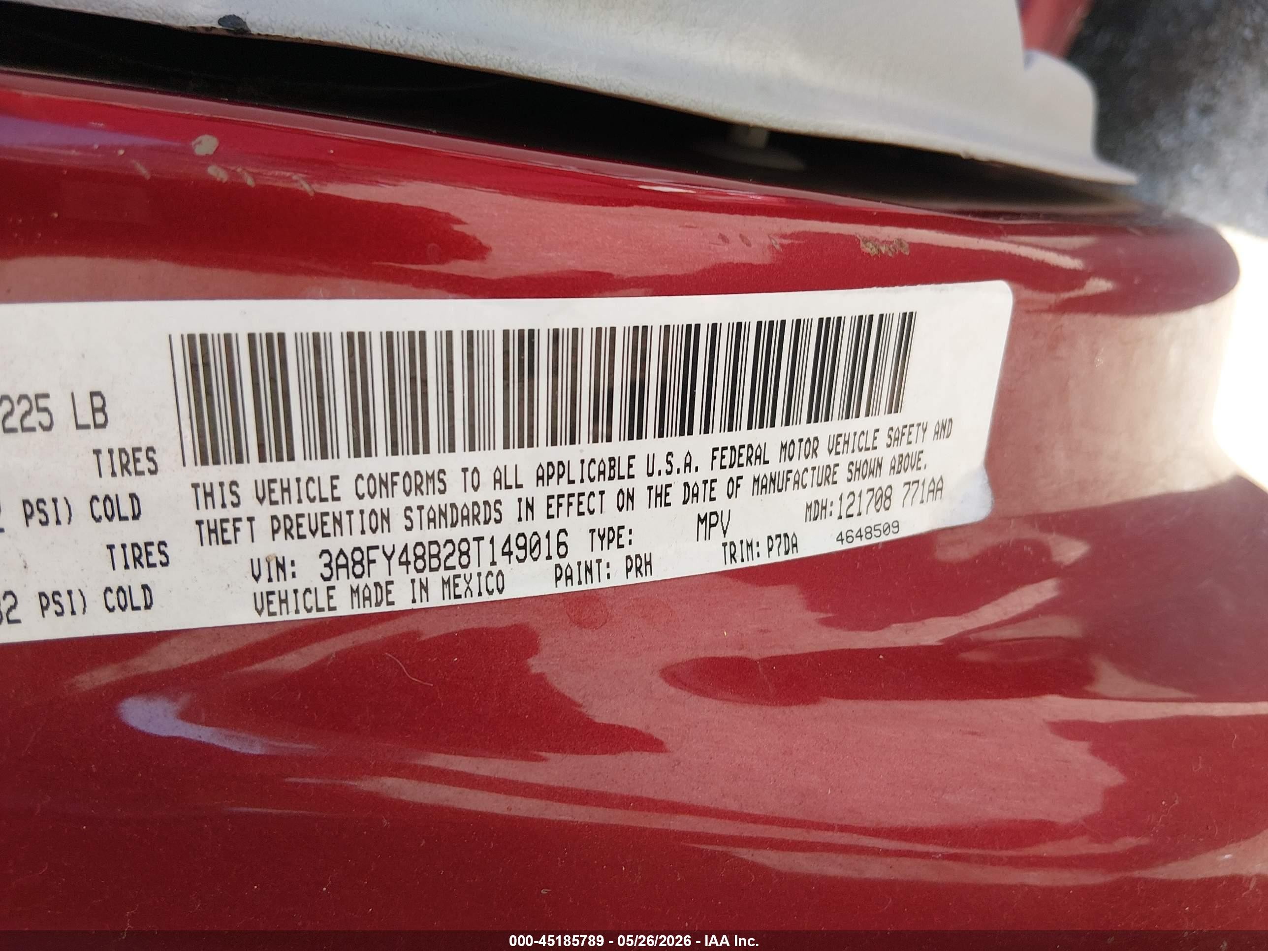 2008 Chrysler Pt Cruiser Lx Red vin: 3A8FY48B28T149016