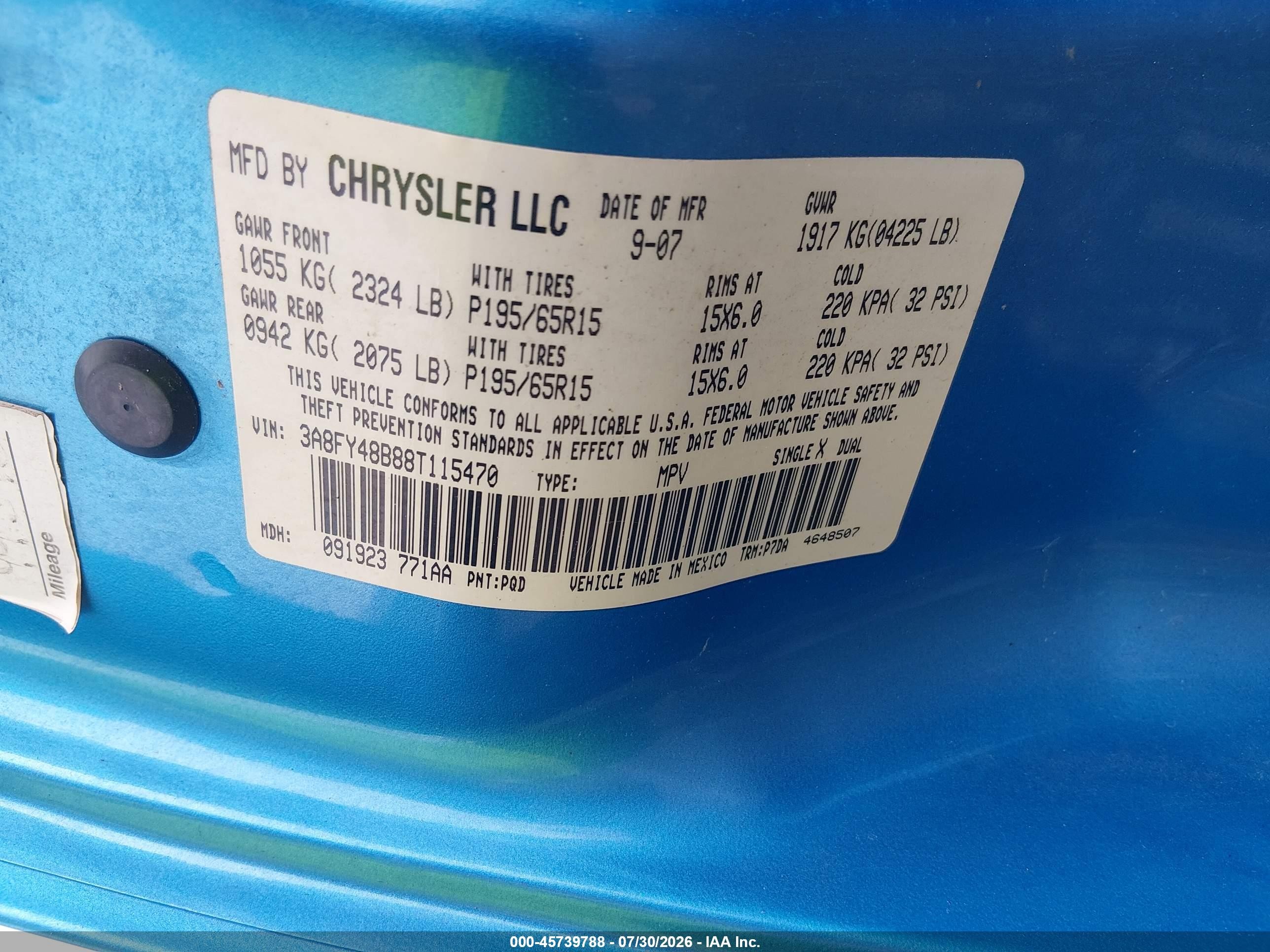 2008 Chrysler Pt Cruiser Lx Синий vin: 3A8FY48B88T115470