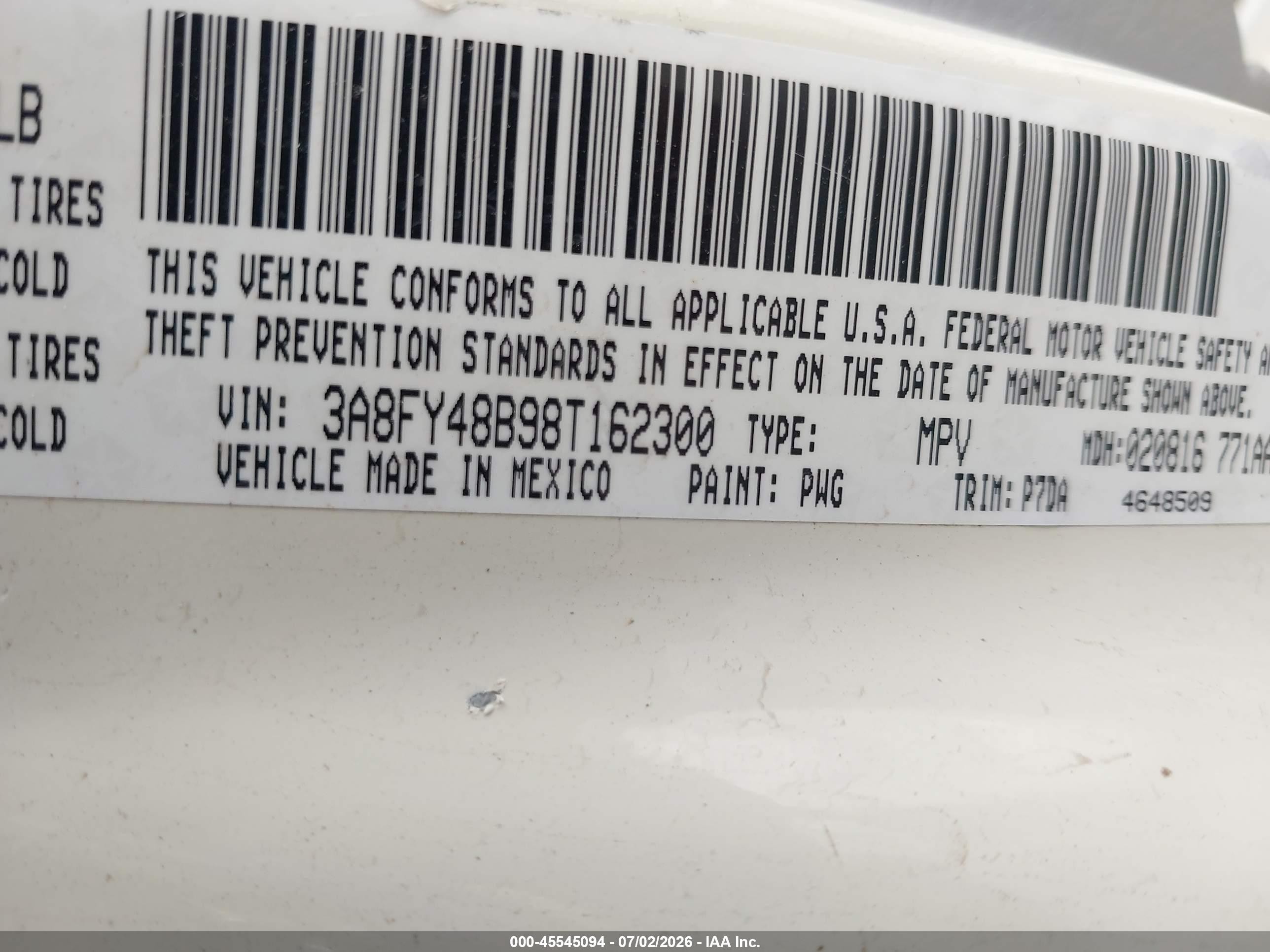 2008 Chrysler Pt Cruiser Lx White vin: 3A8FY48B98T162300