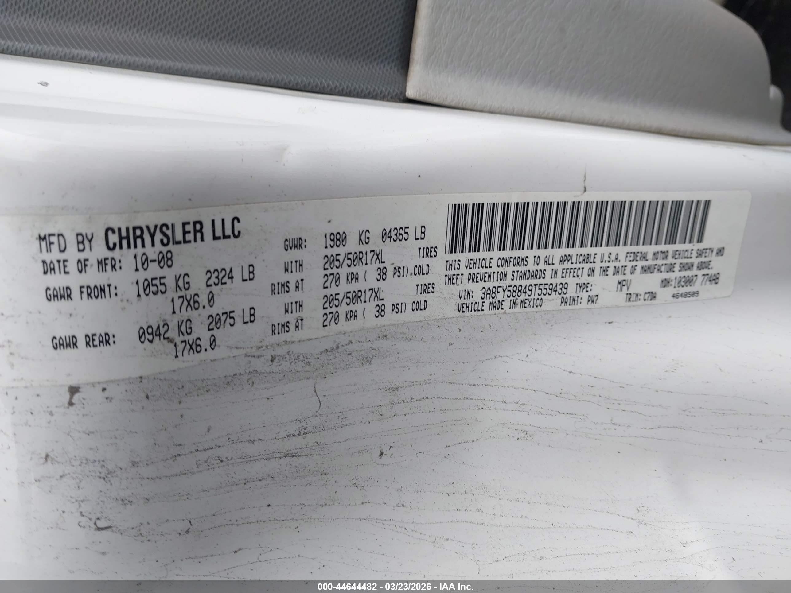 2009 Chrysler Pt Cruiser Touring White vin: 3A8FY58849T559439