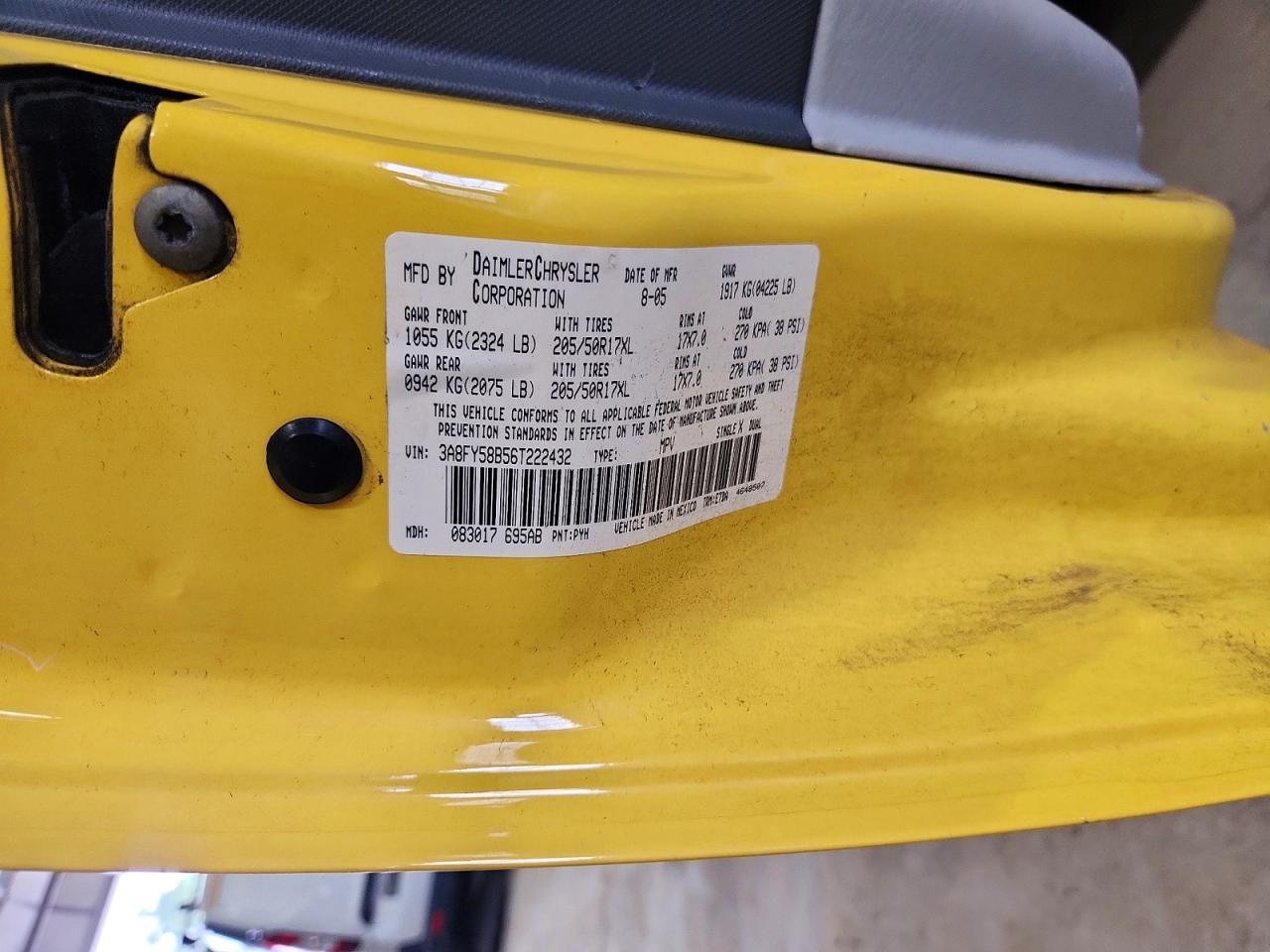 2006 Chrysler Pt Cruiser Touring Yellow vin: 3A8FY58B56T222432