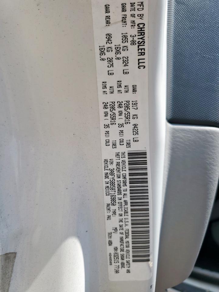 2008 Chrysler Pt Cruiser Touring White vin: 3A8FY58B58T169850