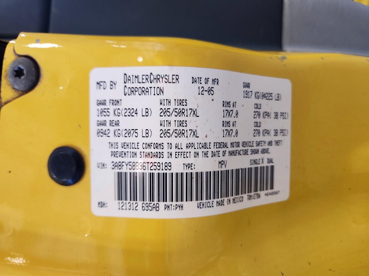 2006 Chrysler Pt Cruiser Touring Yellow vin: 3A8FY58B96T259189