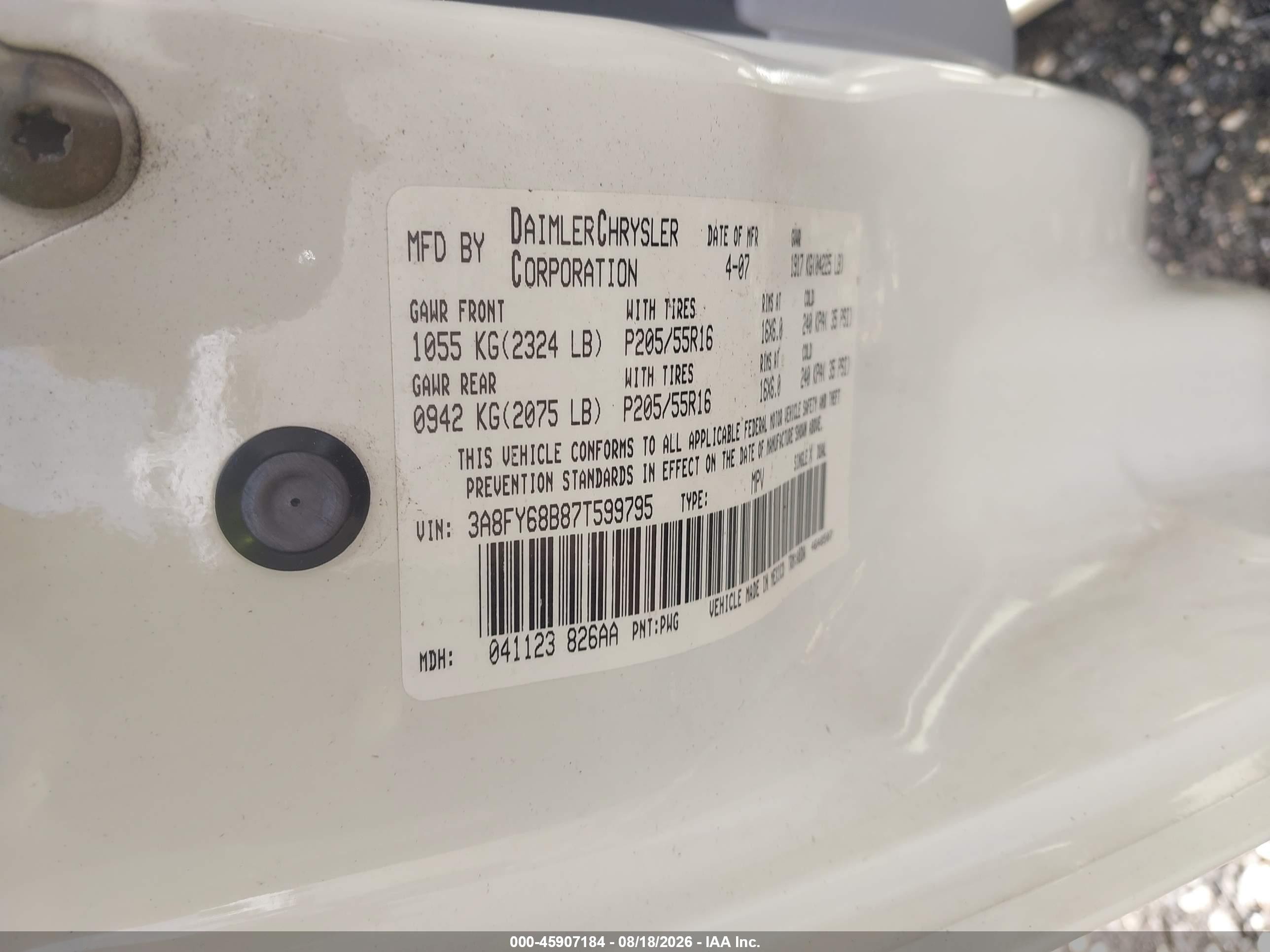 2007 Chrysler Pt Cruiser Limited White vin: 3A8FY68B87T599795