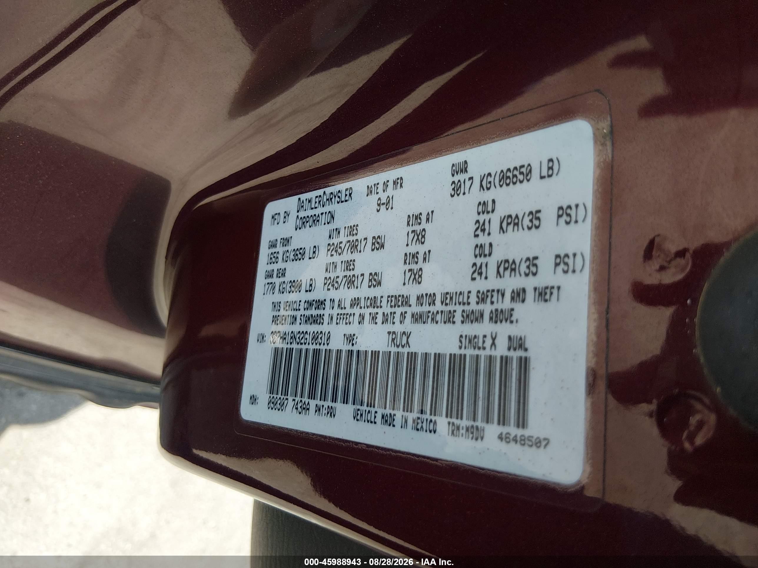 2002 Dodge Ram 1500 St Burgundy vin: 3B7HA18N32G100310