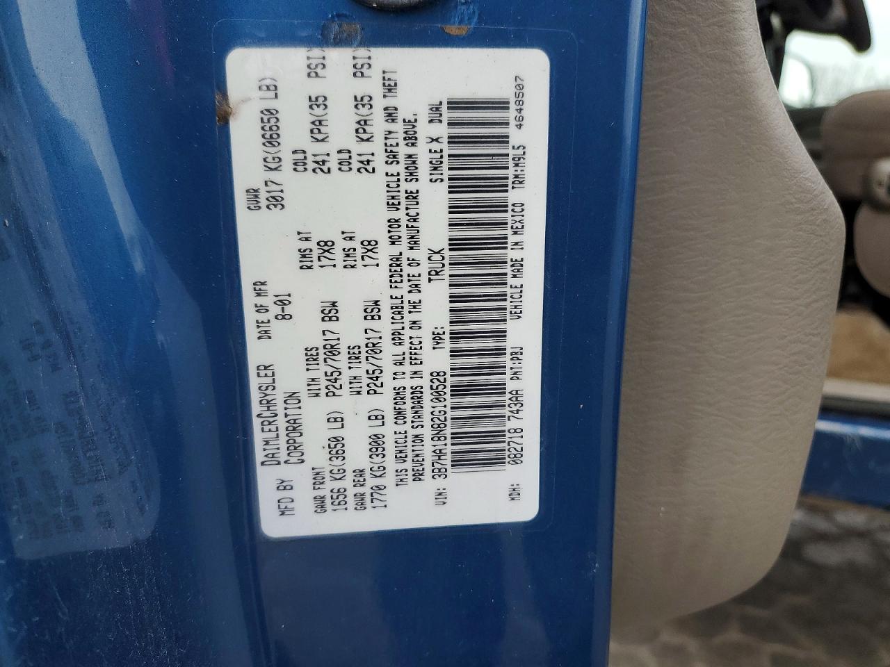 2002 Dodge Ram 1500 Blue vin: 3B7HA18N82G100528