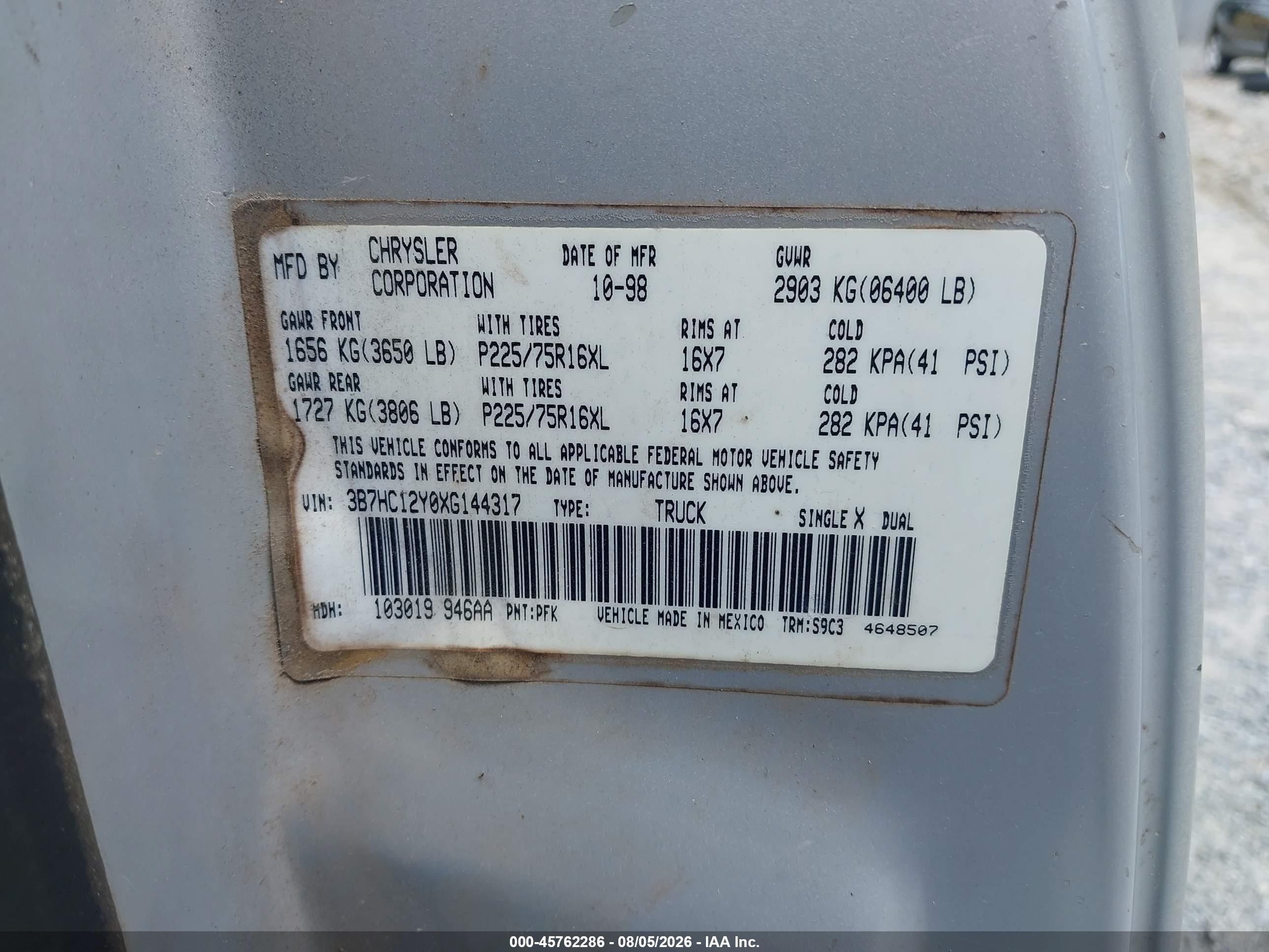 1999 Dodge Ram 1500 St Silver vin: 3B7HC12Y0XG144317