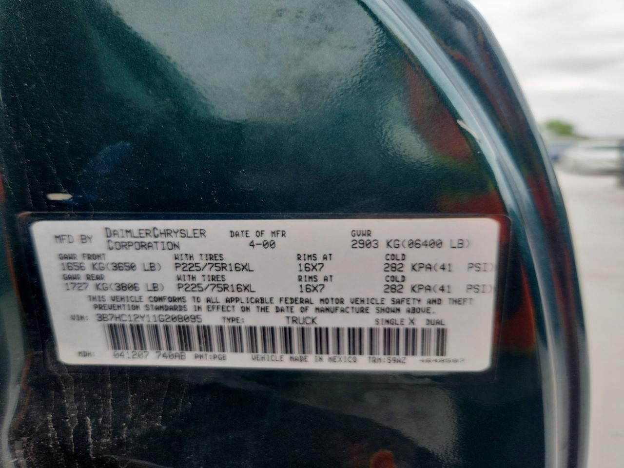 2001 Dodge Ram 1500 Green vin: 3B7HC12Y11G208095