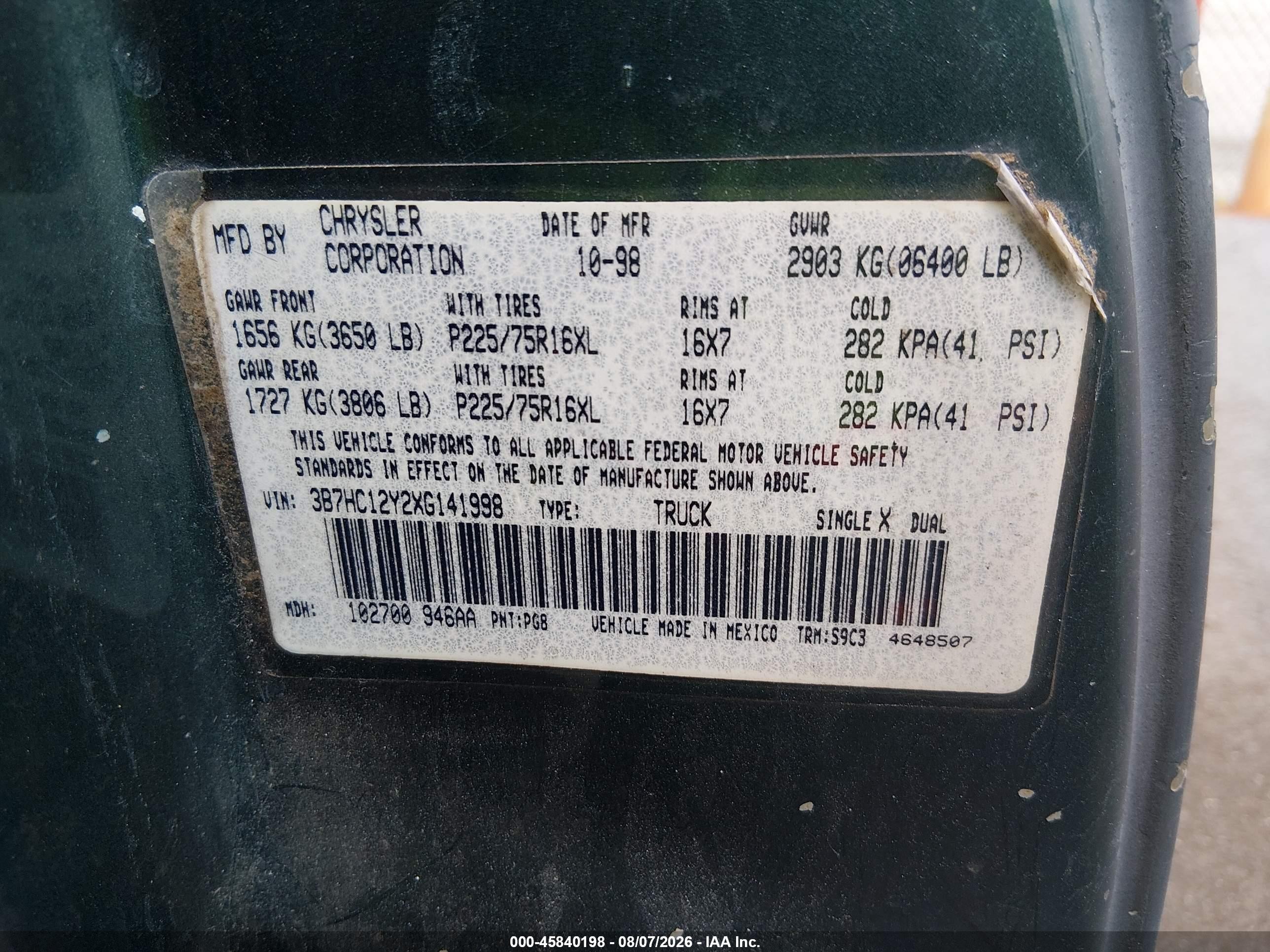 1999 Dodge Ram 1500 St Gray vin: 3B7HC12Y2XG141998