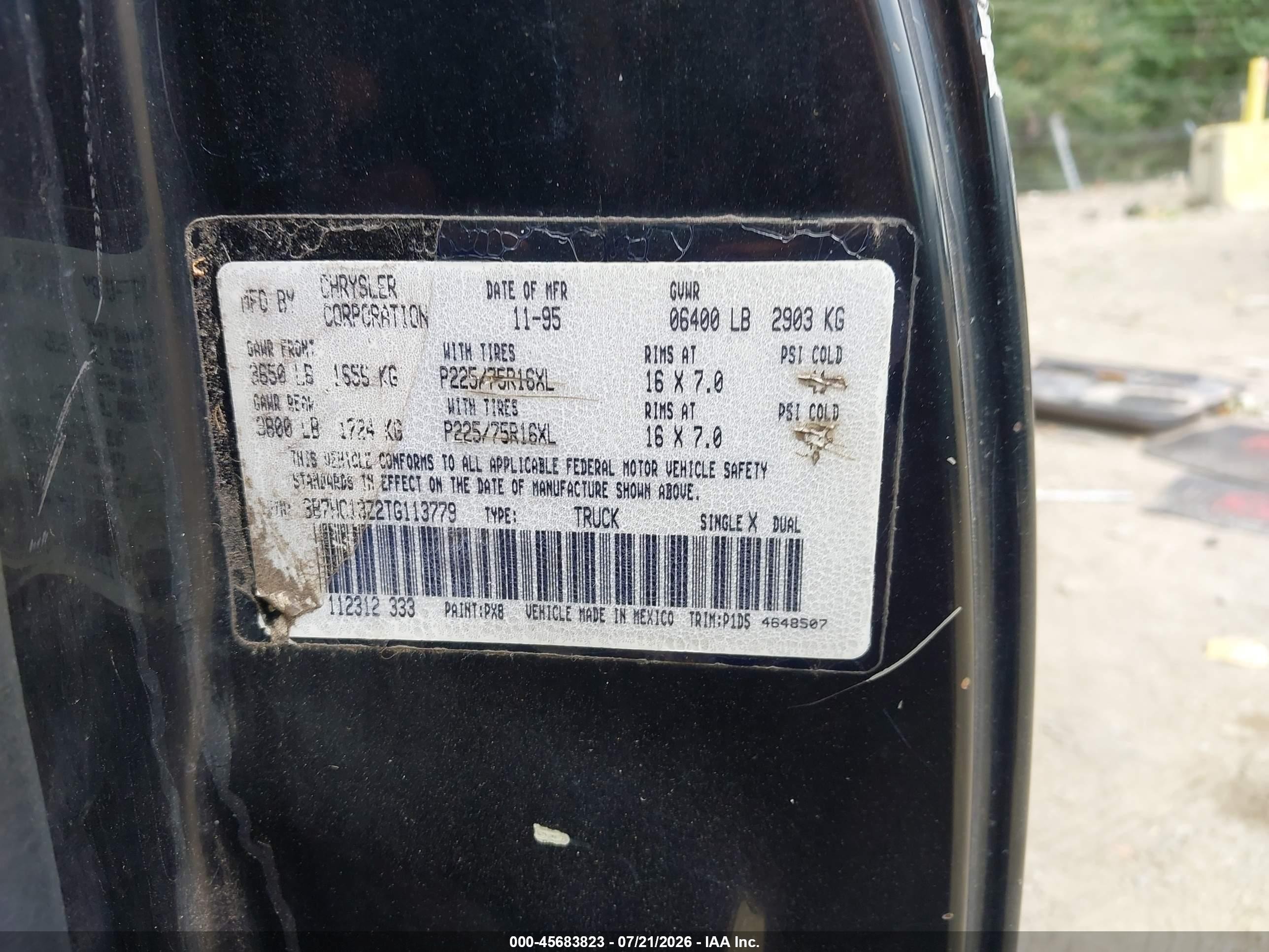 1996 Dodge Ram 1500   Black vin: 3B7HC13Z2TG113779