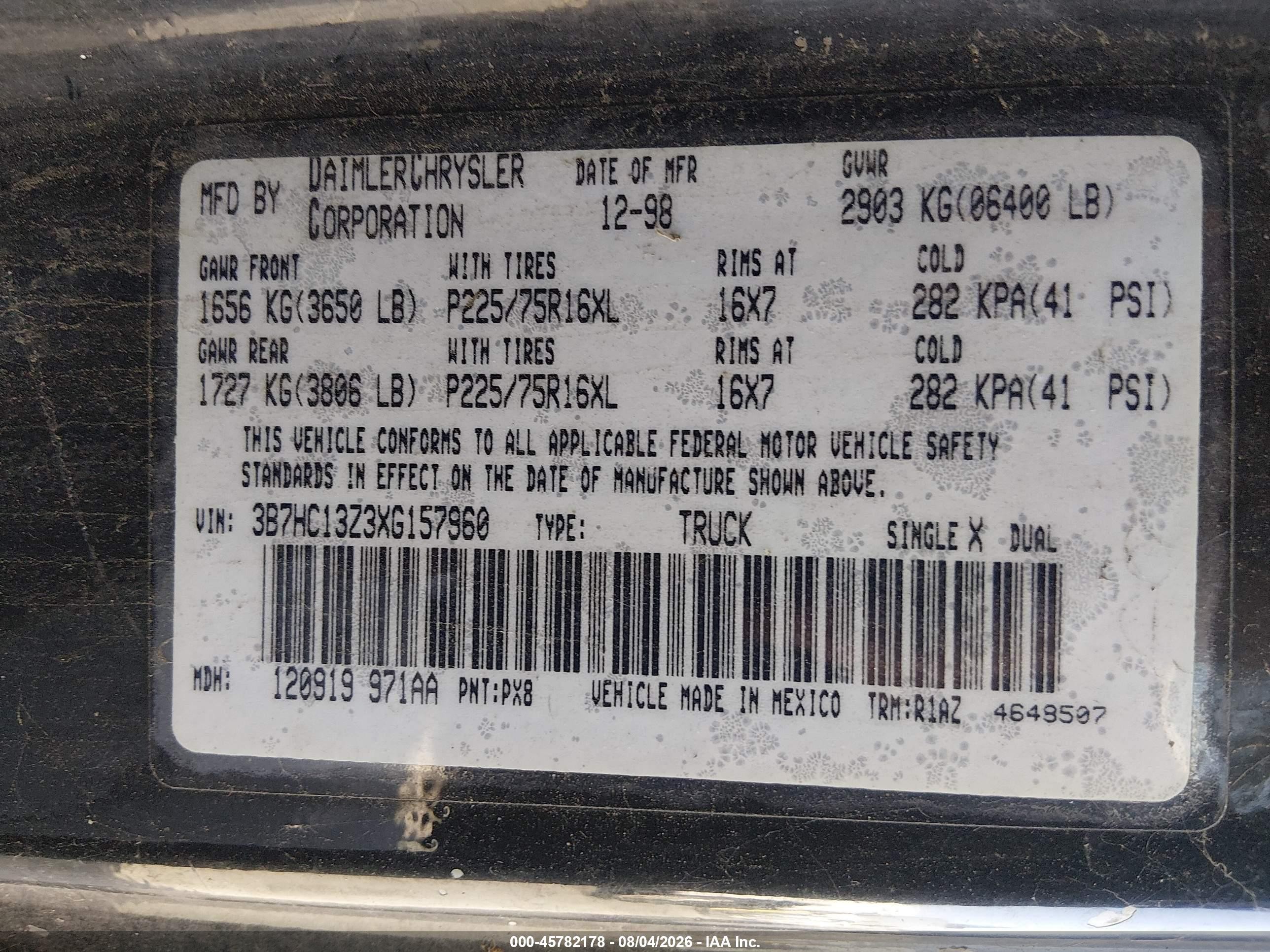 1999 Dodge Ram 1500 St Black vin: 3B7HC13Z3XG157960