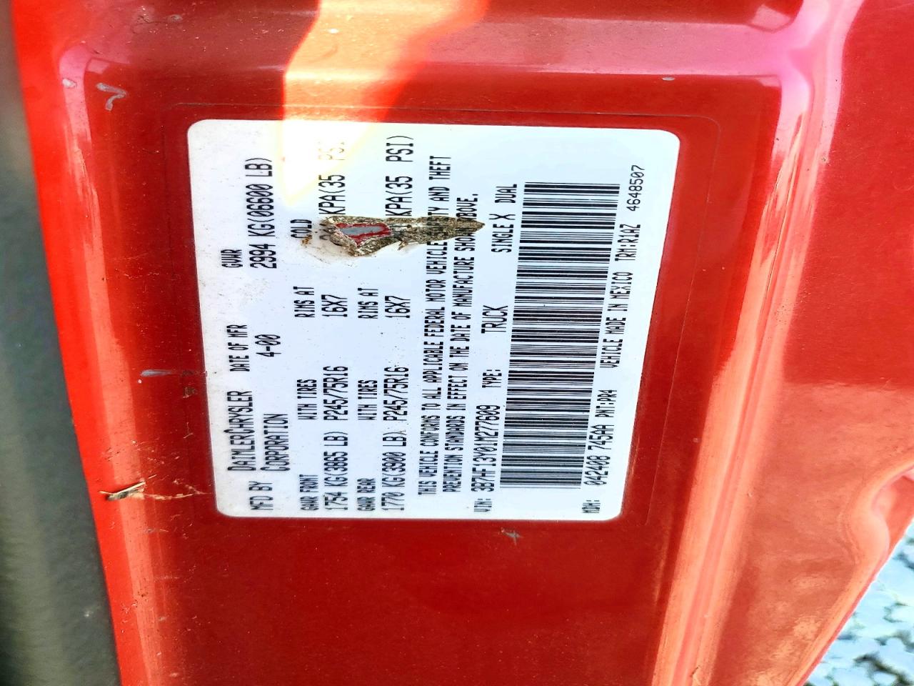 2001 Dodge Ram 1500 Red vin: 3B7HF13Y01M277609