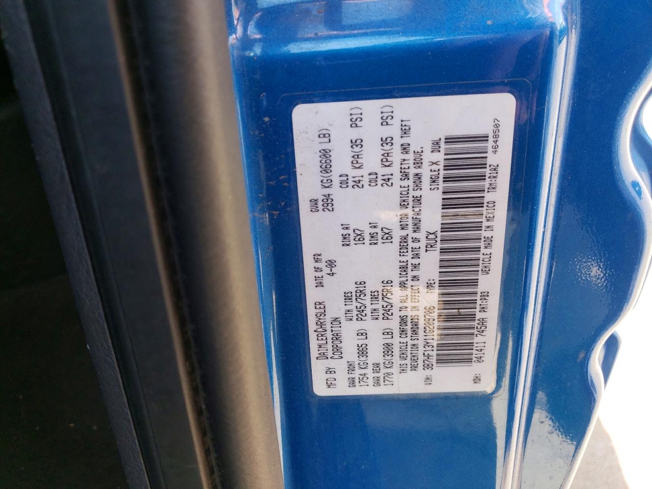 2001 Dodge Ram 1500 Blue vin: 3B7HF13Y11G209706