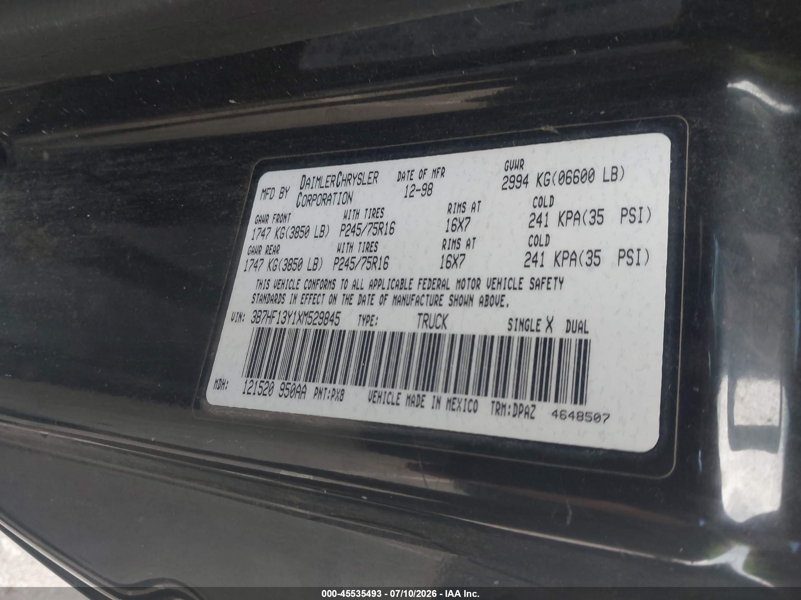 1999 Dodge Ram 1500 St Black vin: 3B7HF13Y1XM529845