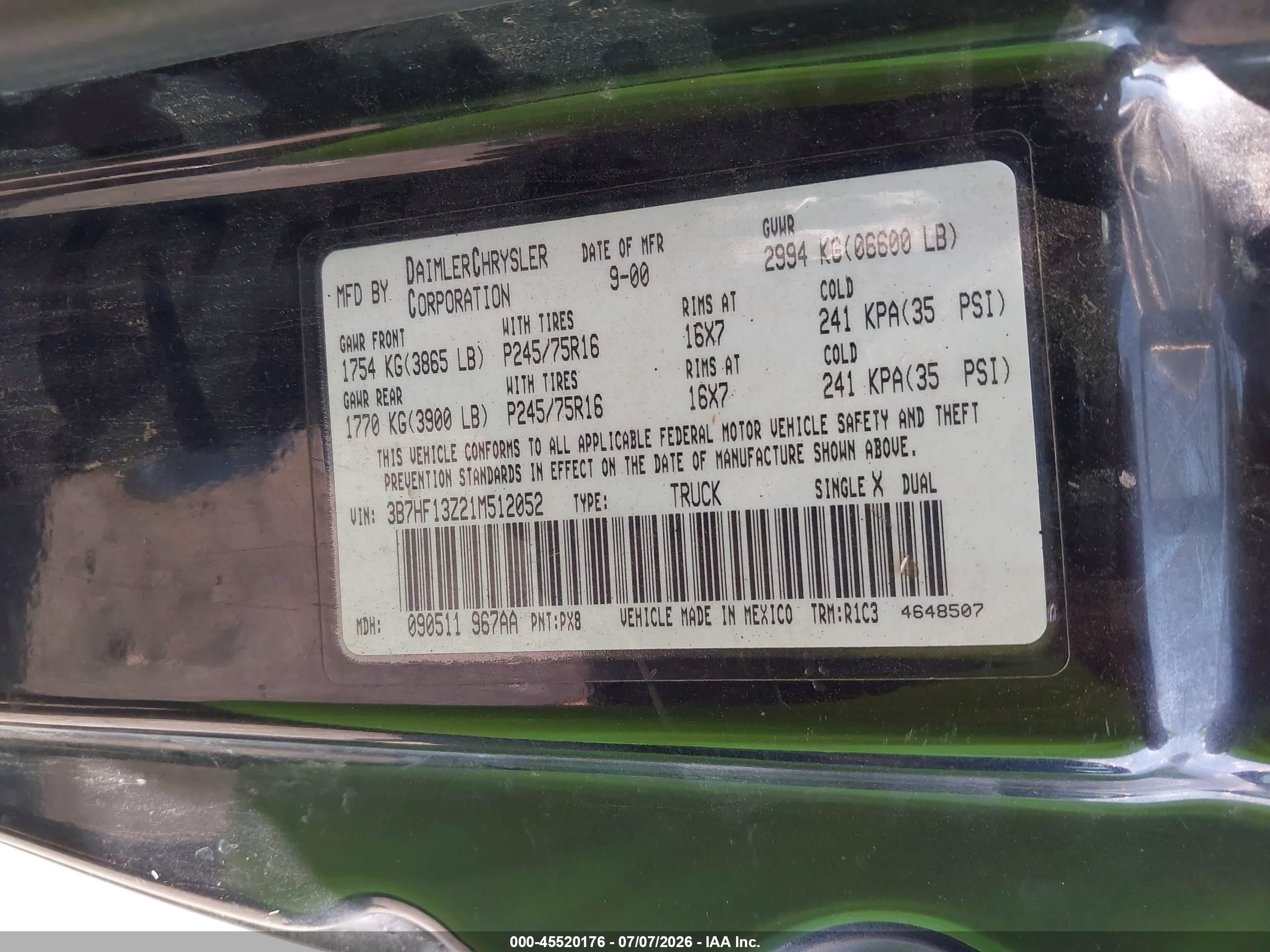 2001 Dodge Ram 1500 St Black vin: 3B7HF13Z21M512052