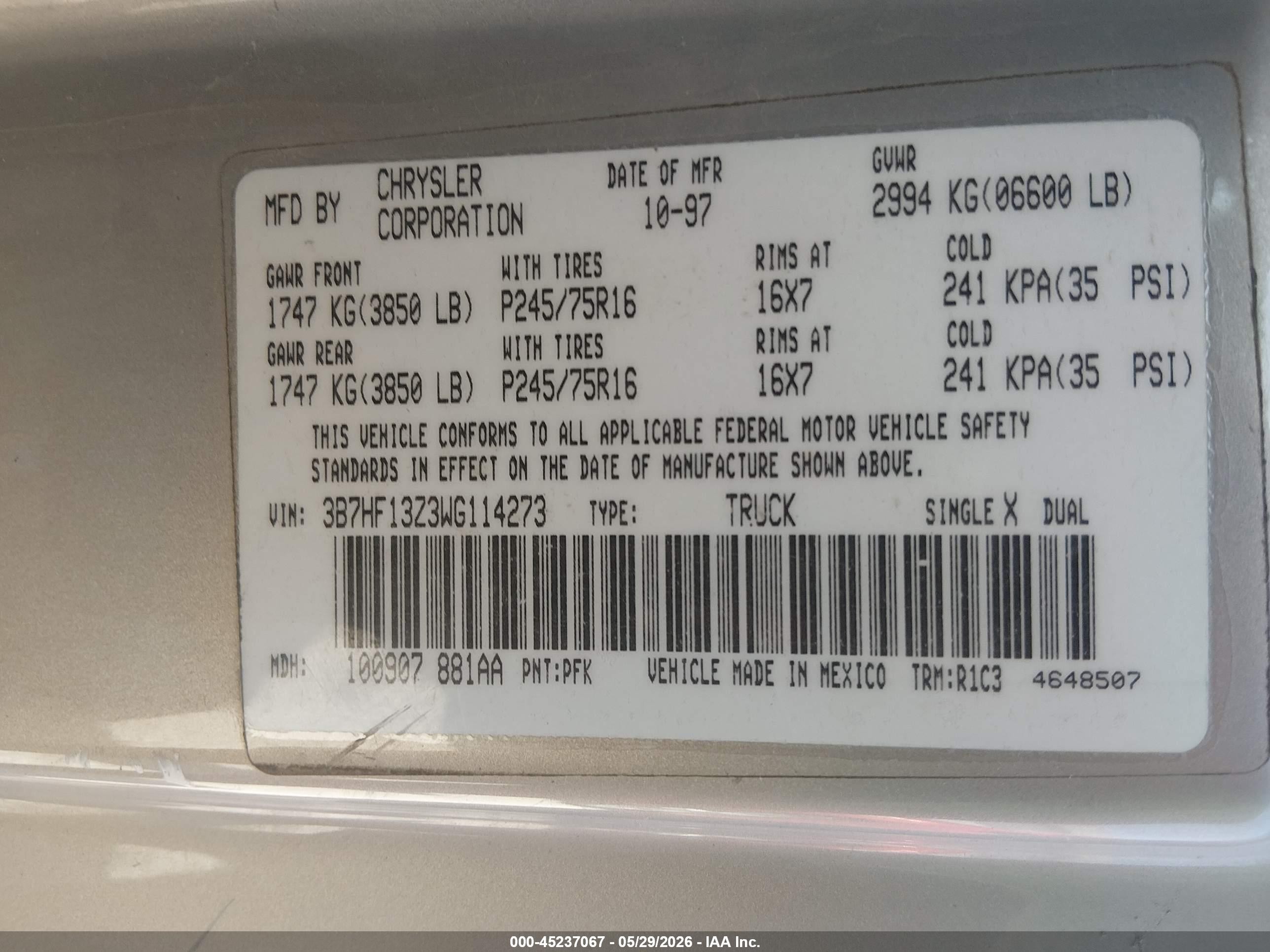 1998 Dodge Ram 1500 St Gray vin: 3B7HF13Z3WG114273