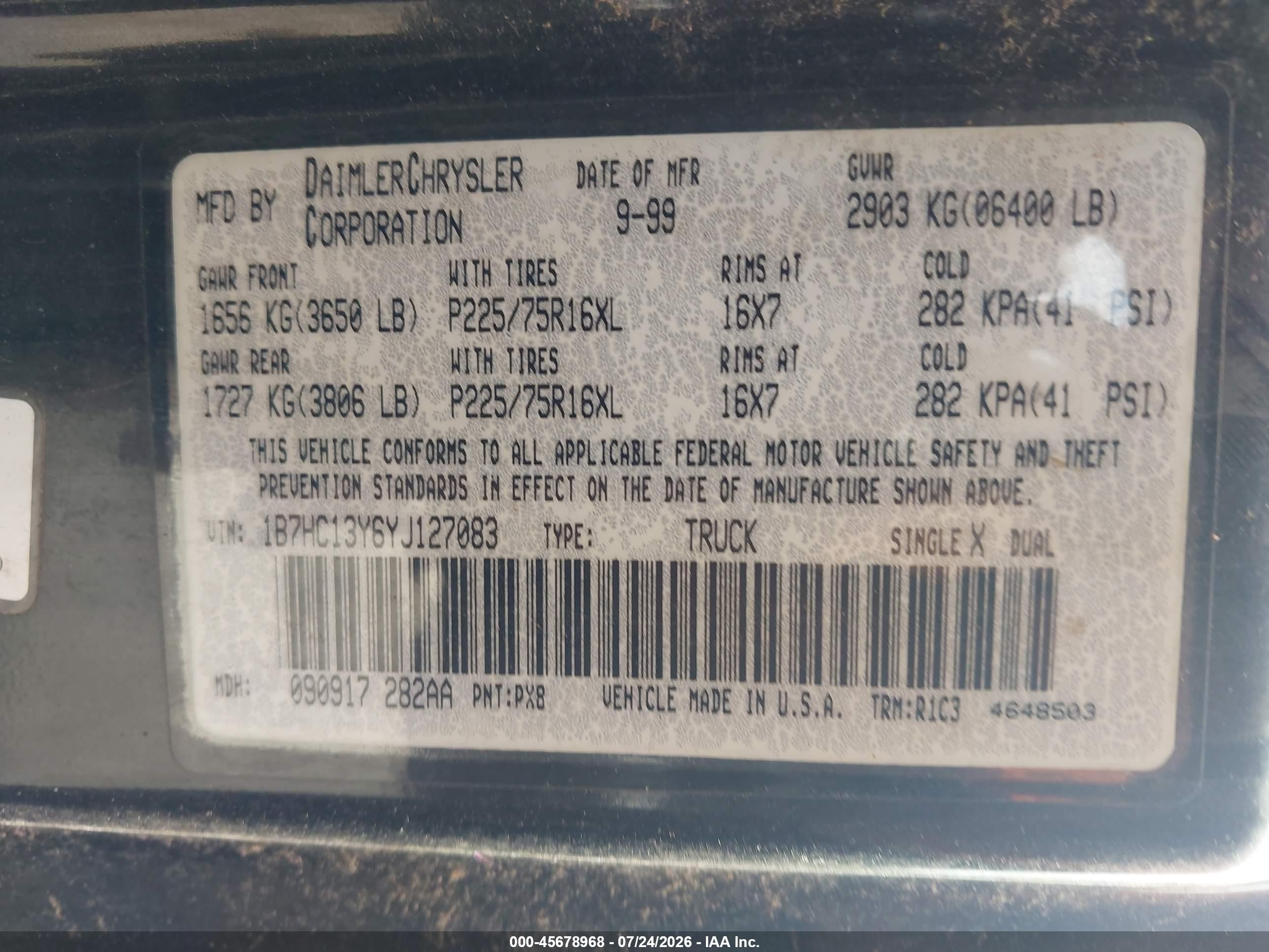 2001 Dodge Ram 1500 St Black vin: 3B7HF13Z61G767866