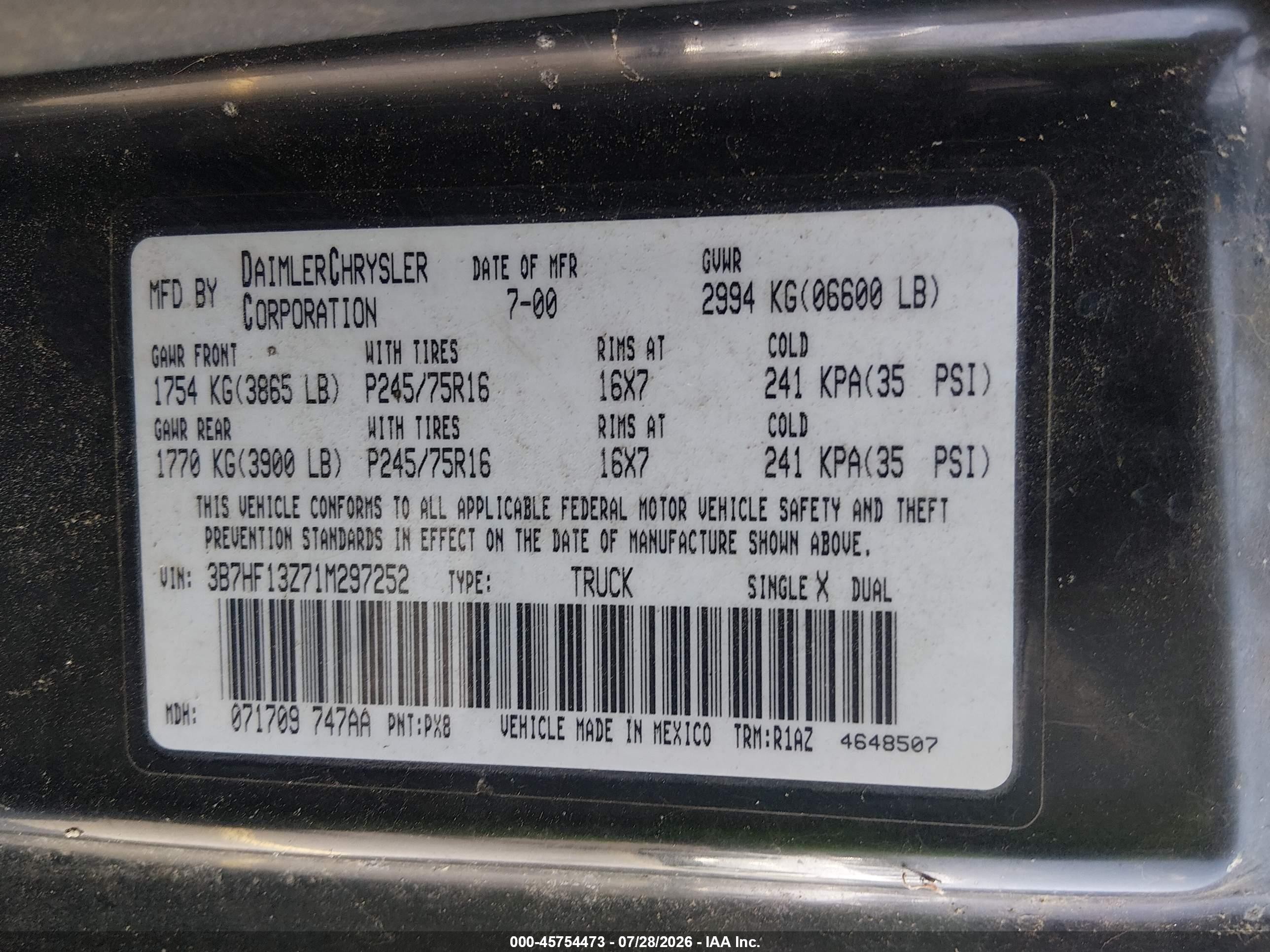 2001 Dodge Ram 1500 St Black vin: 3B7HF13Z71M297252