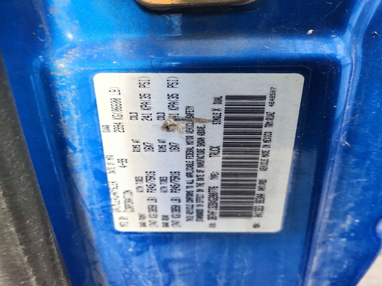 1999 Dodge Ram 1500 Blue vin: 3B7HF13Z8XG200776