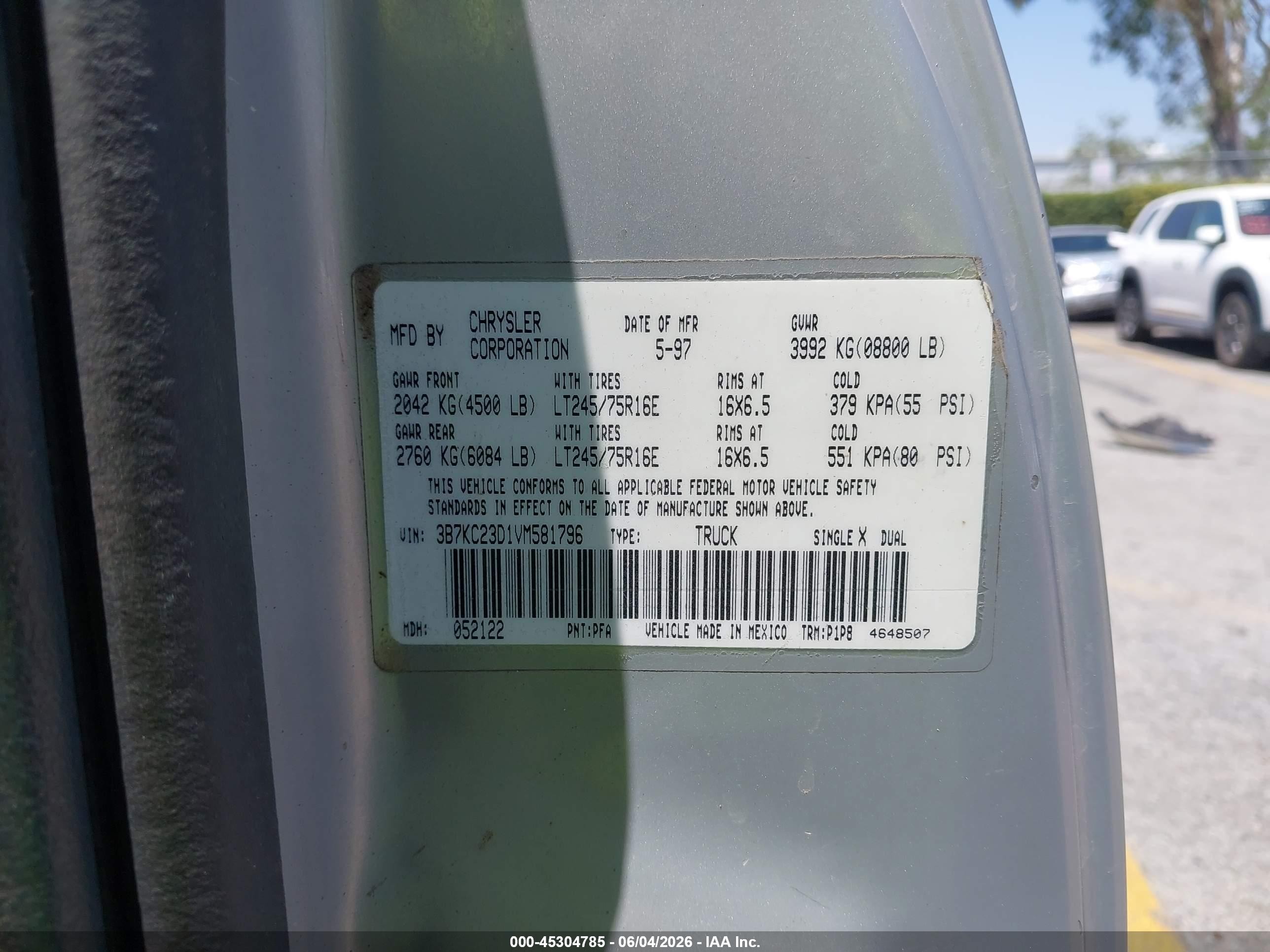 1997 Dodge Ram 2500 St Серебряный vin: 3B7KC23D1VM581796